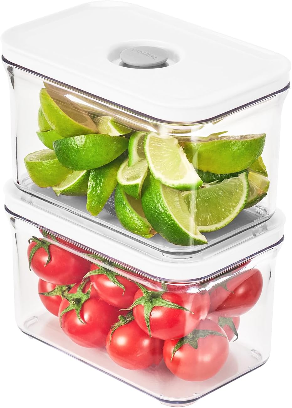 VAKUEN Premium Airtight Food Storage Containers, Rectangular 2PC(1.06qt), Smart One-Click Seal Lid, No Hinges, Patented Double Silicone Lining, 100% Leak Proof, BPA-FREE, Dishwasher, Microwave Safe