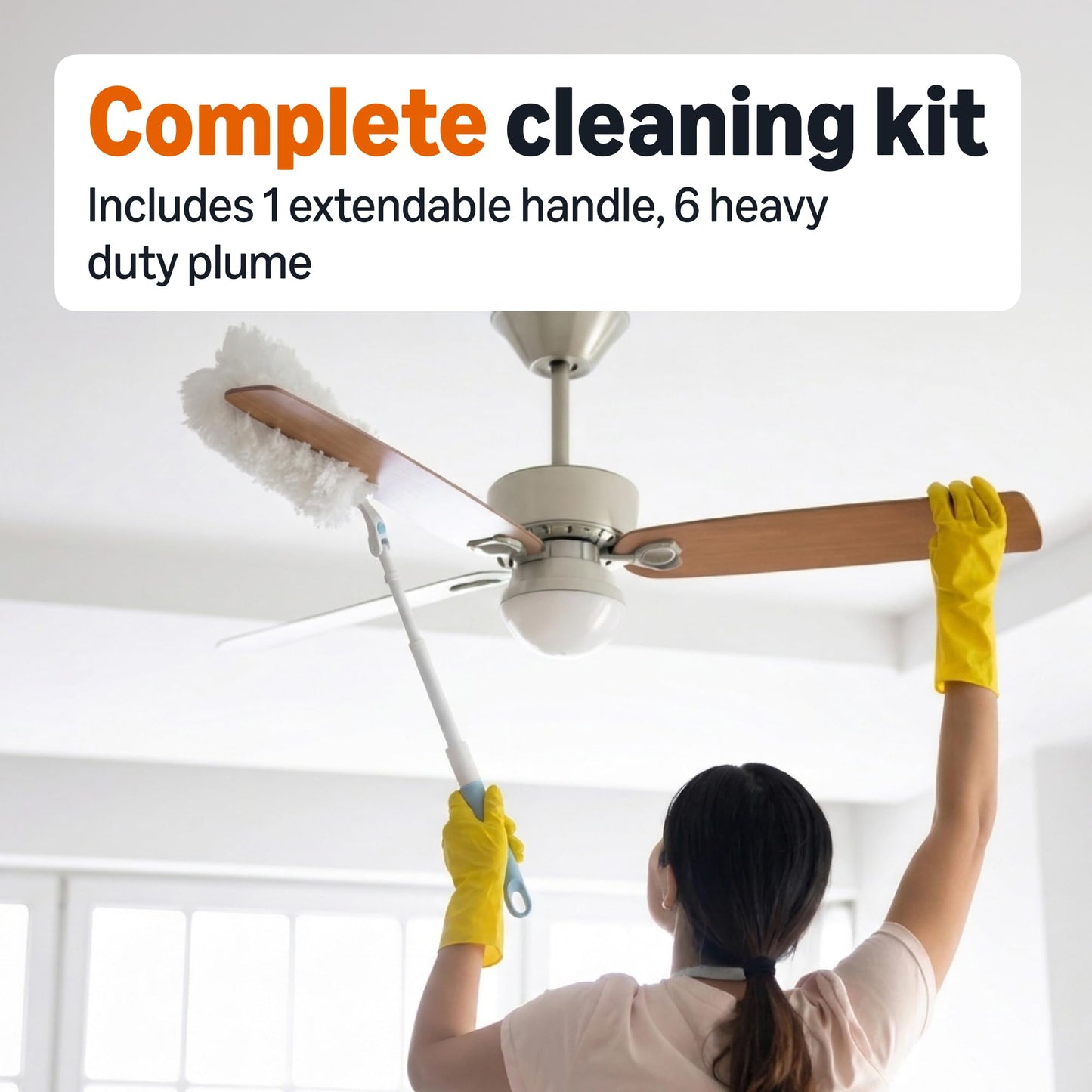 Amazon Basics 360° Heavy Duty Duster Kit with Extendable Handle and 6 Microfiber Plumes Refills for
