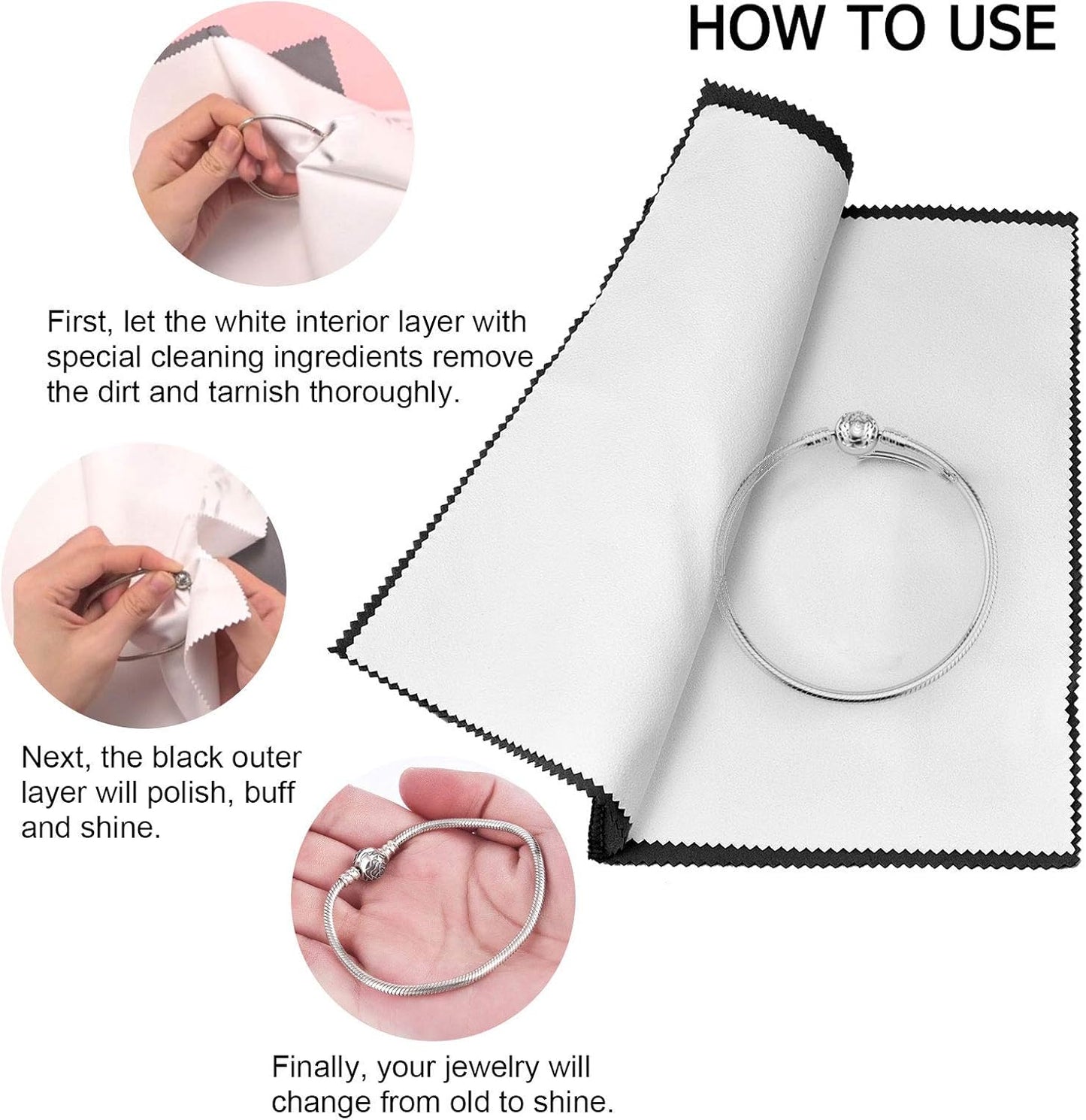 SEVENWELL Silver Polishing Cloth, Jewelry Cleaner Cloth for Sterling Silver Jewelry, Gold, Platinum, Silverware, Diamonds, Gemstones, Coins (Black)