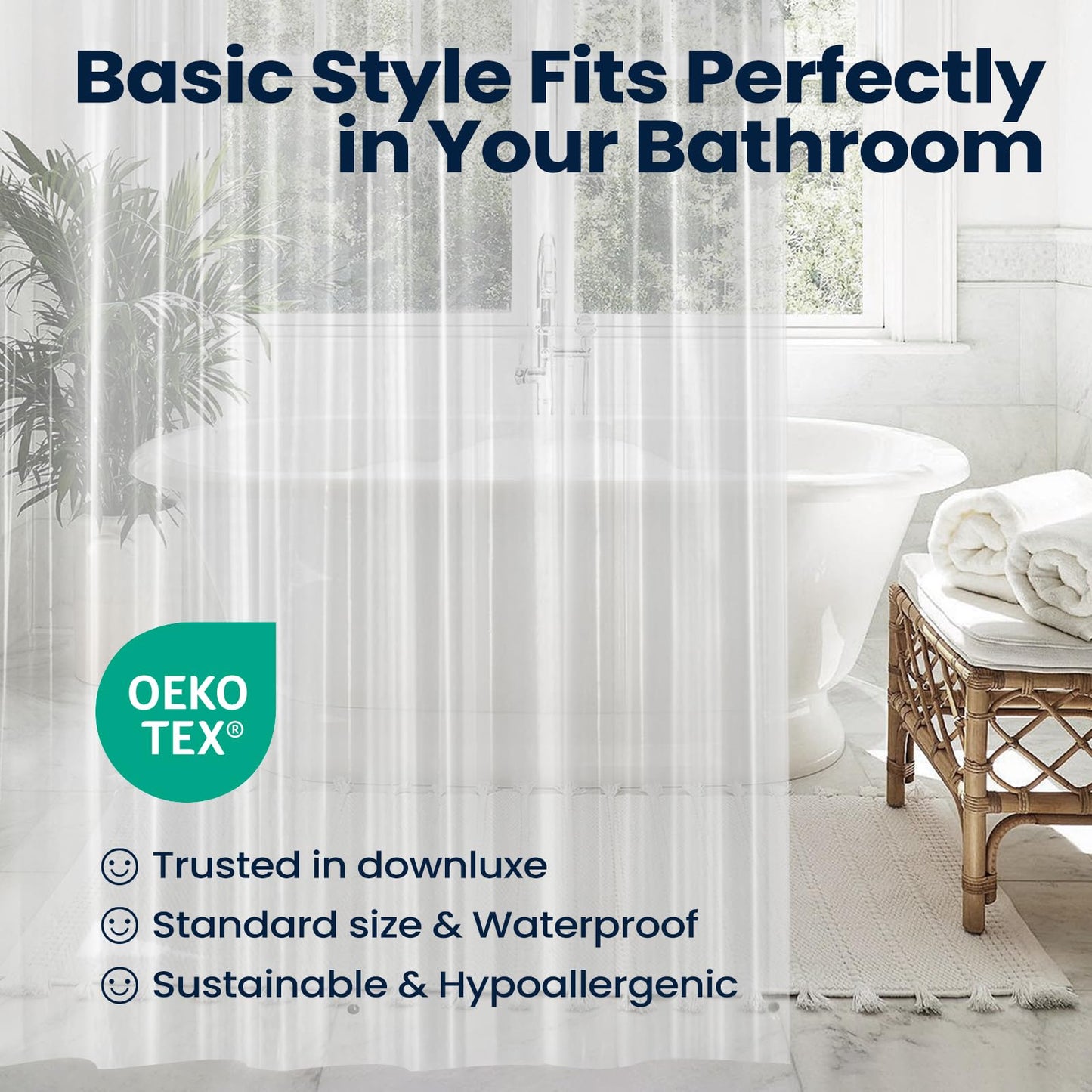 downluxe Shower Curtain Liner, PEVA Plastic Shower Liner with 3 Magnets, 72" x 72" Waterproof