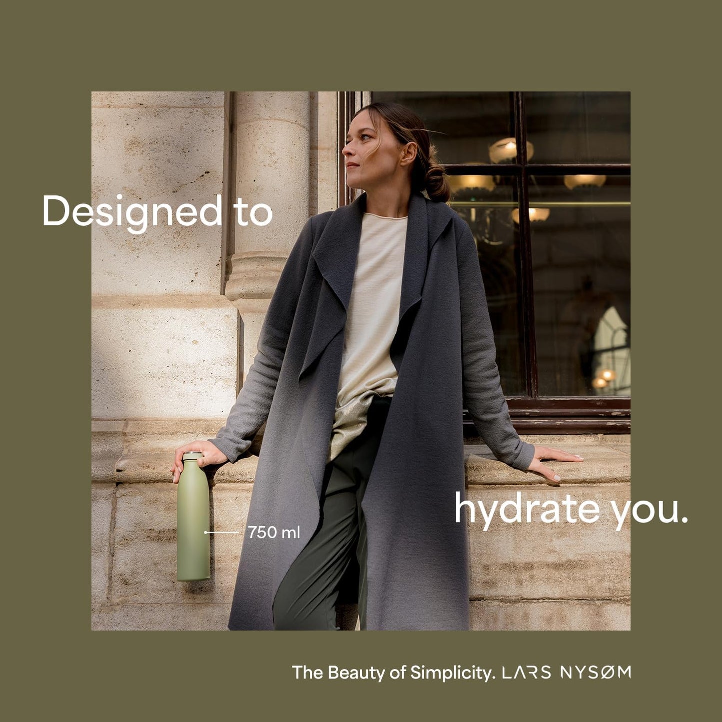 LARS NYSØM Stainless Steel Insulated Water Bottle 12oz 17oz 25oz 34oz 51oz | Insulated Thermo Flask for Hot and Cold Beverages | Leakproof Drinking Bottle (Stone Blue, 25.4oz)