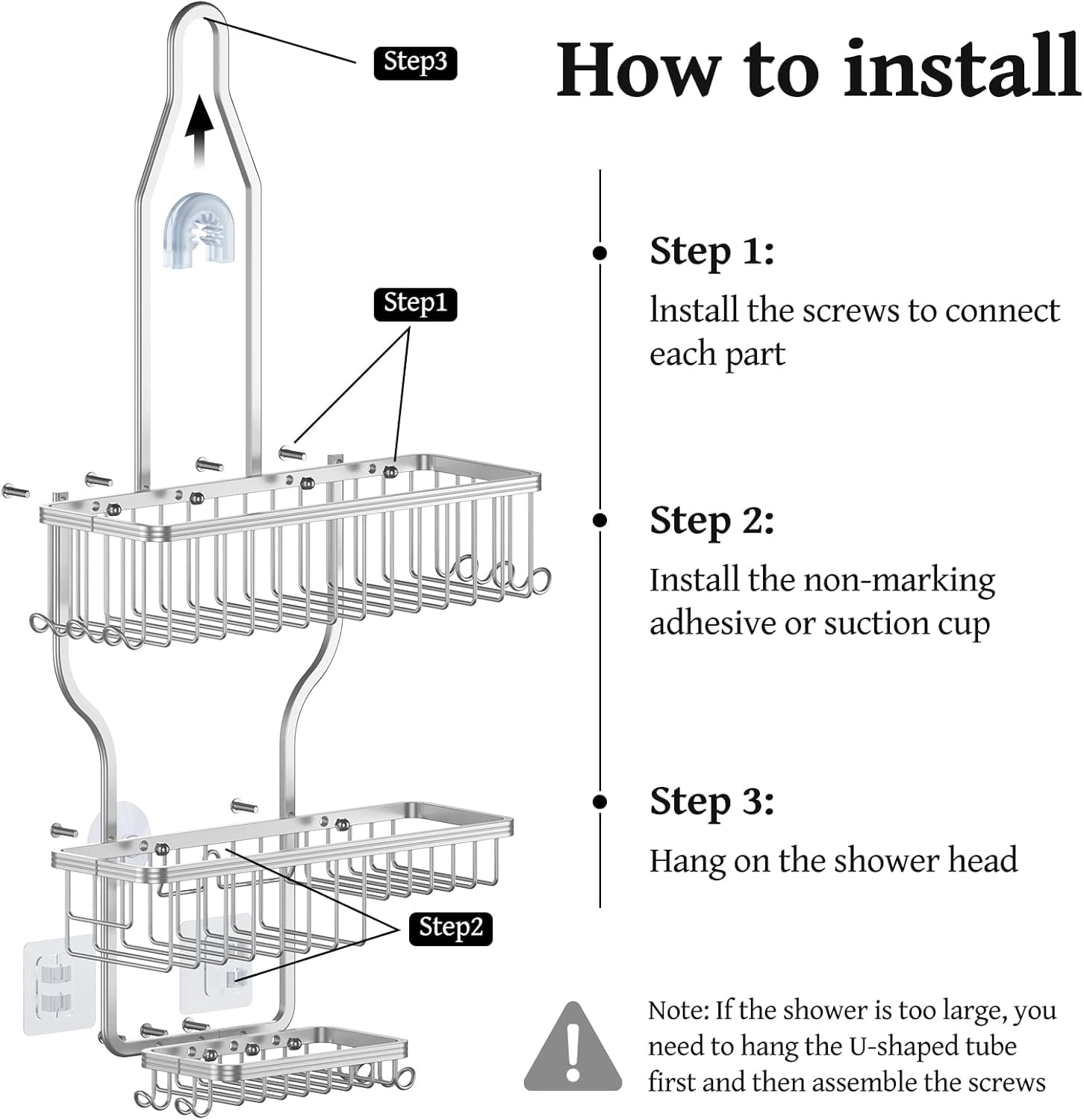 YASONIC Never Rust Shower Caddy Hanging, Aluminum Shower Racks for Inside Shower, 3-Tier Shower