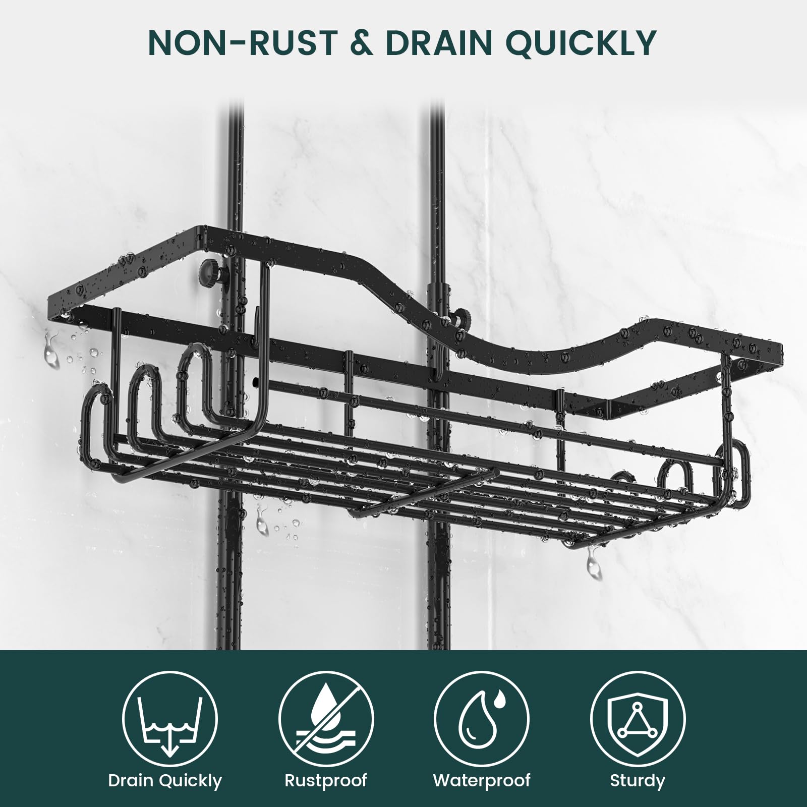 REINHARDT Adjustable Shower Caddy Hanging Rustproof Shower Organizer, Black