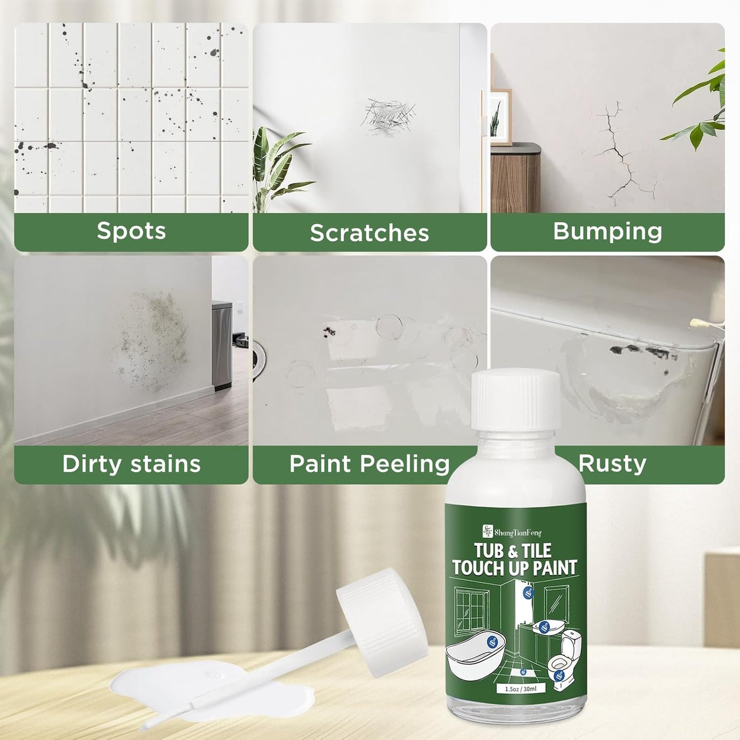 Universal Gloss White Touch Up Paint for Ceramic/Porcelain/Tile - Repair Pen Works on Kitchen Backsplash, Shower Walls, Counter Edges - No Primer Needed, Dries in 20 Minutes（1.5 Oz