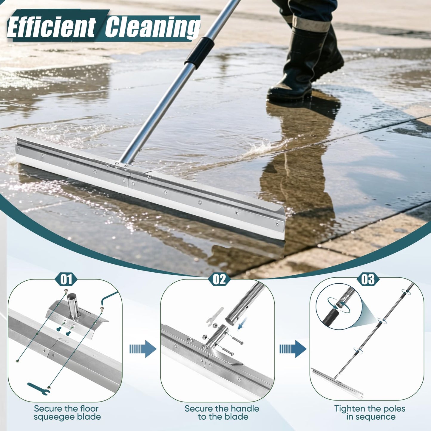Heavy-Duty Large Floor Squeegee for Concrete, 33.4" Commercial Silicone Blade Squeegee for Floor