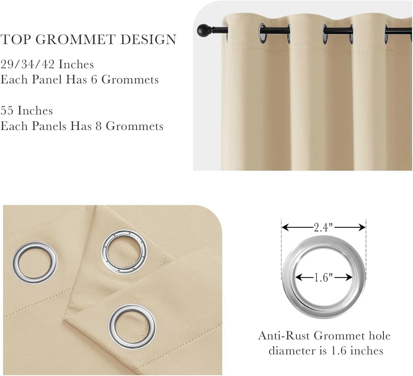 PONY DANCE Blackout Curtains Short, Half Window Curtains Tiers Solid Microfiber Valances Panels Thermal Insulated for Bathroom Window, 2 Panels, 42 Wide by 40 inch Long, Biscotti Beige