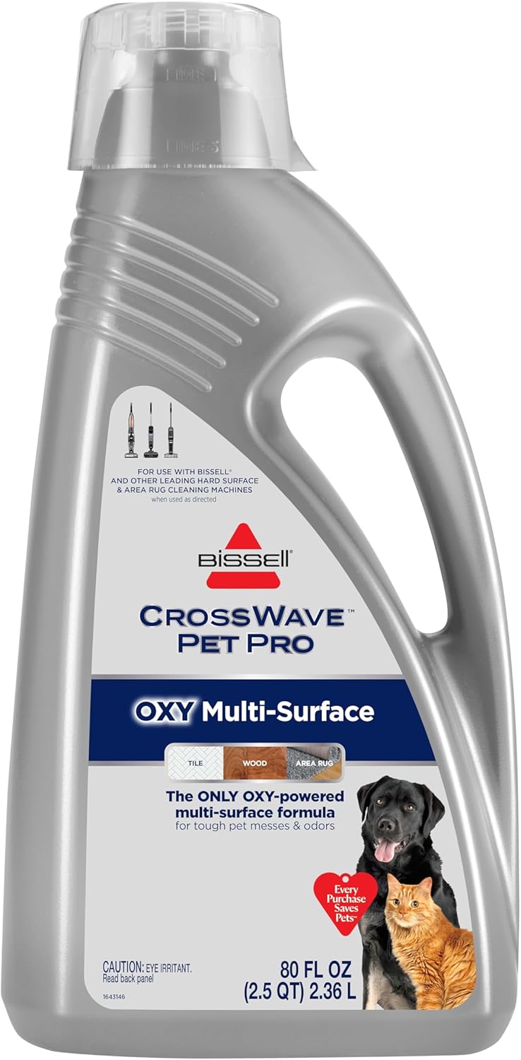 Bissell CrossWave PET PRO OXY Multi-Surface Formula, 4019G, 80 oz, Removes Stuck-On Stains like Dirt, Grease, and Grime from Sealed Hard Floors and Grout, Patented Odor Elimation Technology