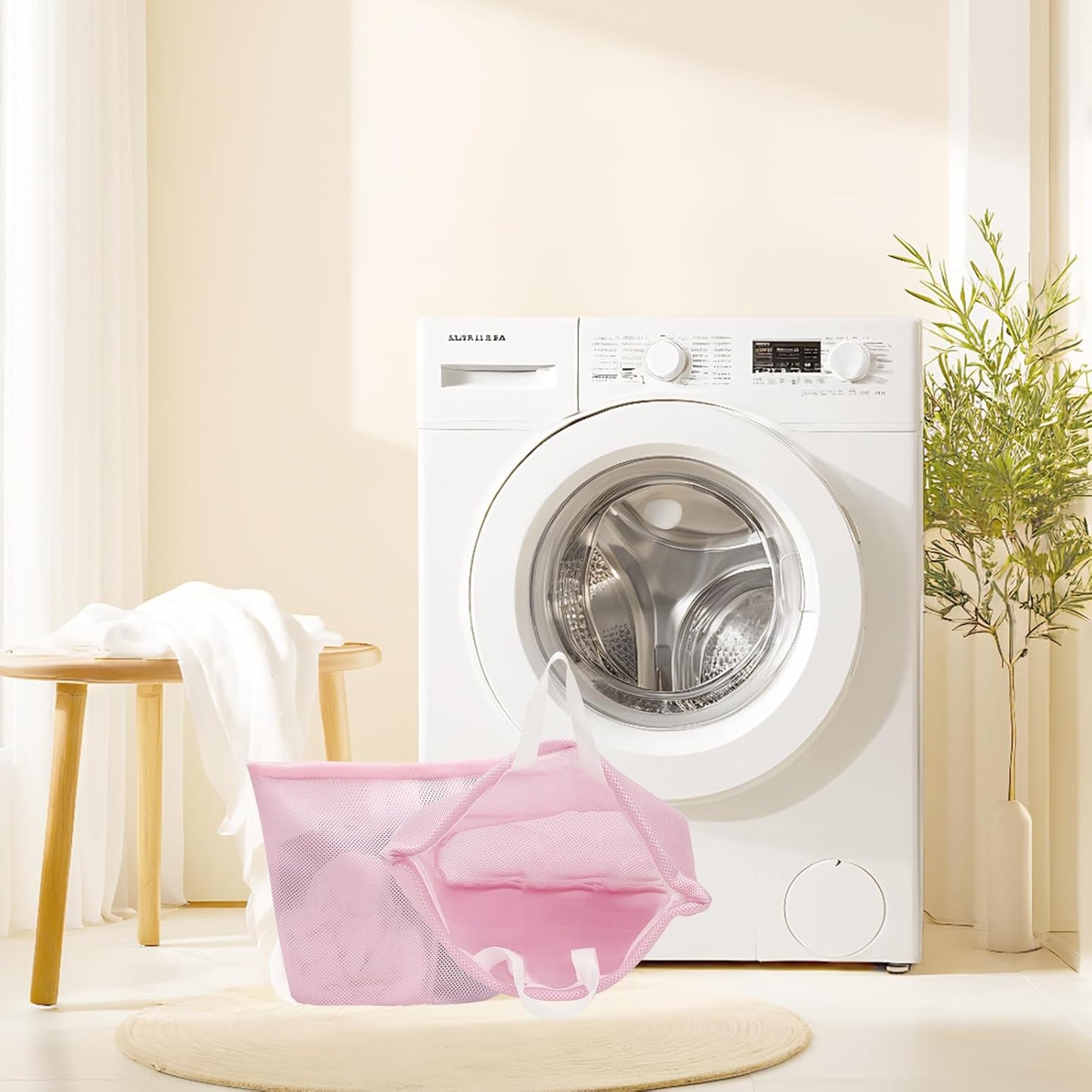 2 Pcs laundry bag with handles mesh laundry bags washing machine laundry totes travel storage and sorting bag for Clothes laundry bag for delicates(Pink2N)