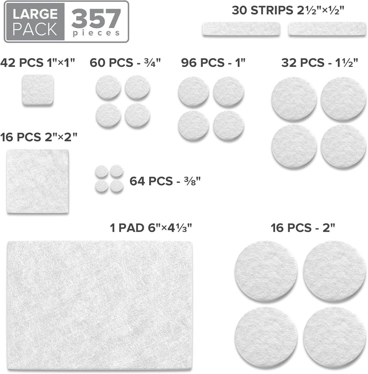 357 pcs White Felt Furniture Pads X-Protector! Huge Quantity of Furniture Pads for Hardwood Floors with Many Big Sizes – Your Ideal Wood Floor Protectors for Furniture. Protect Any Type of Hard Floor!