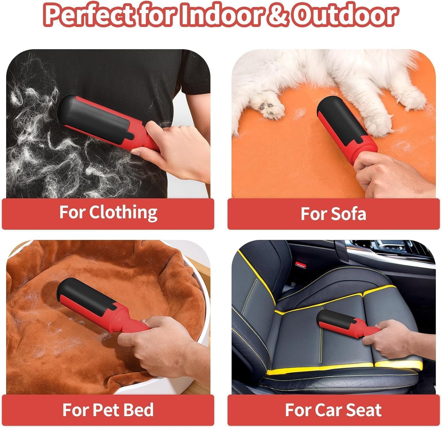 Dog Pet Hair Remover Roller - Reusable Lint Roller Pet Hair Removal Tool for Dog&Cats - Portable Sticky Lint Roller for Clothes, Couch, Bed, Car, Furniture – Travel-Friendly (Red/Black)