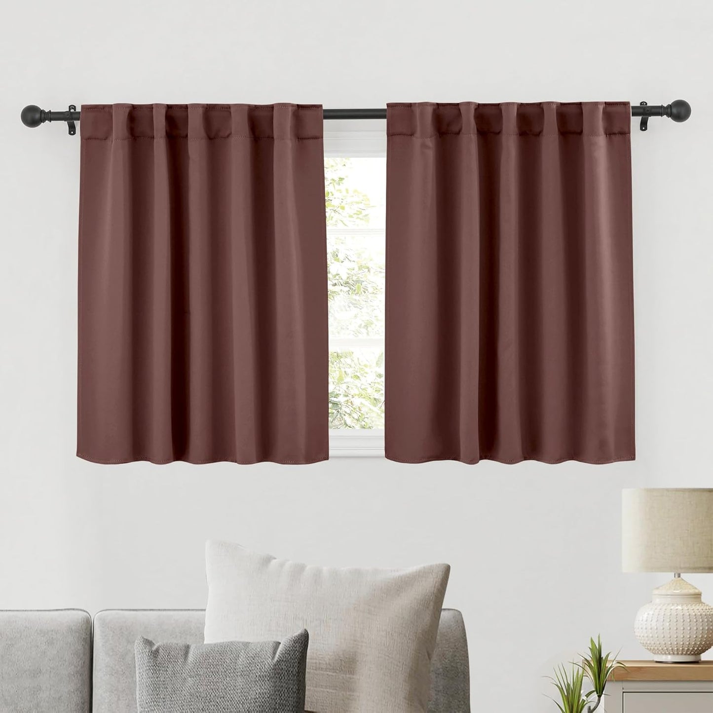 RYB HOME Blackout Curtains for Bedroom, Small Windows Shades Thermal Insulating Privacy Drapes for Living Room Classroom Bathroom Dining, Wide 42 x Long 36 inch, Chocolate Brown, 2 Panels