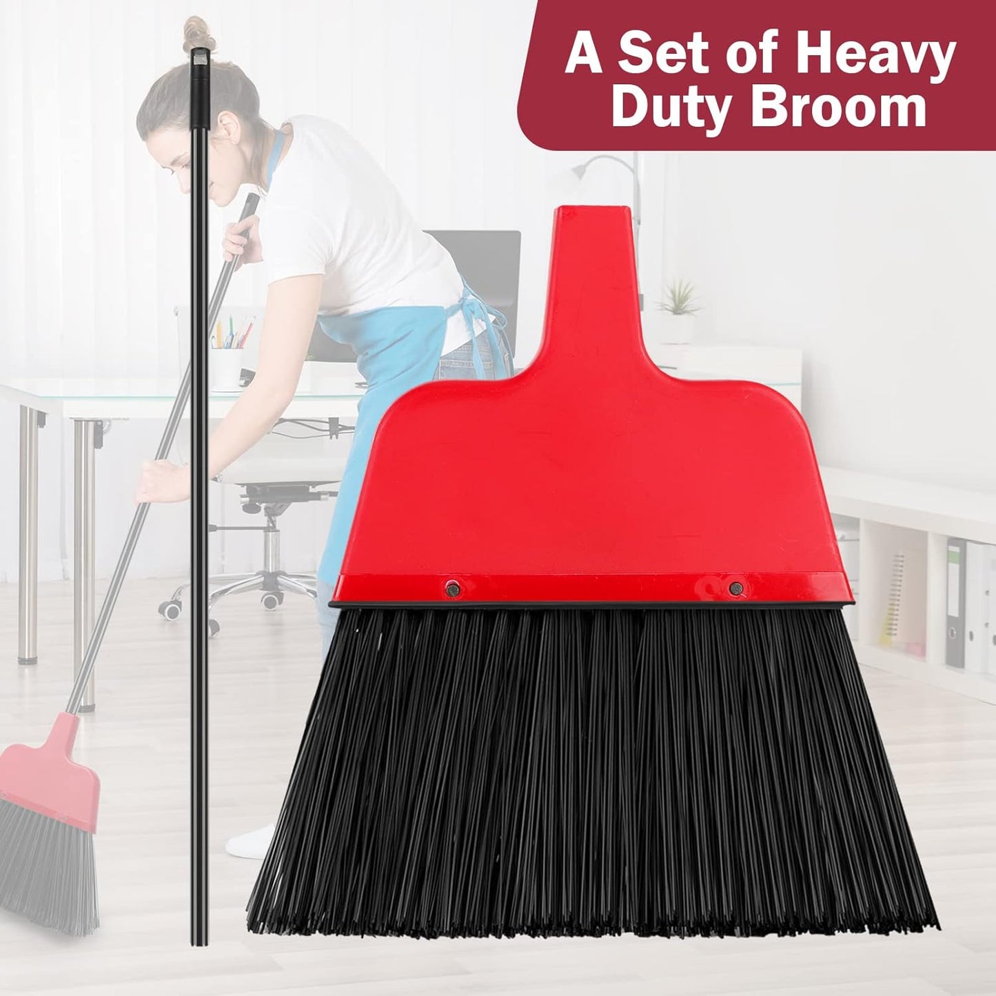 8 Pcs Outdoor Broom for Floor Cleaning 54 Inch Commercial Heavy Duty Broom Long Handle Kitchen Household Angle Brooms for Sweeper Sweeping Indoor Dust Hair Cleaner Corn Shop(Red)