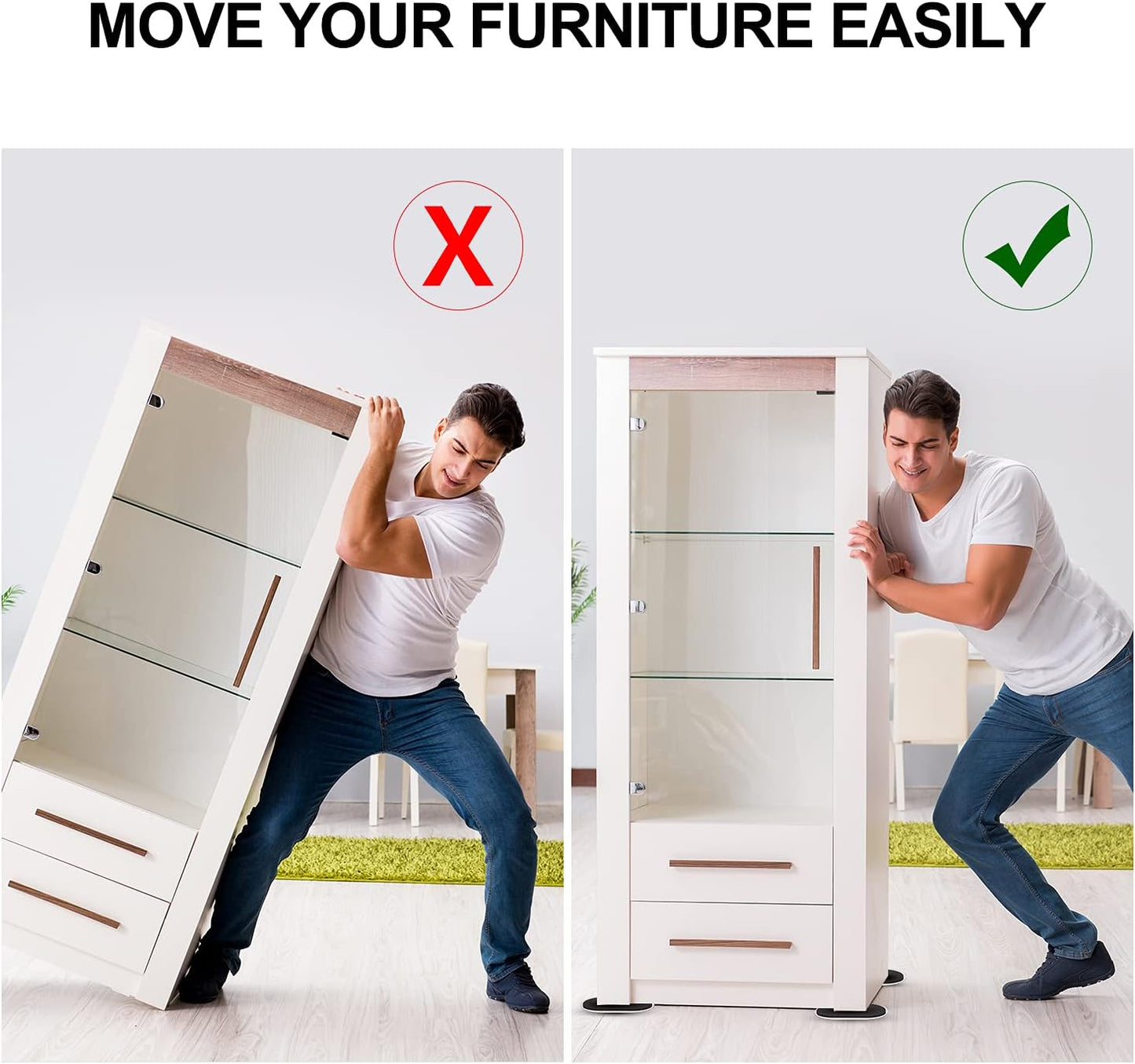 Ezprotekt 8 Pack Reusable Large Furniture Movers Sliders for Carpet and Hardwood Floors, 9-1/2" x 5-3/4" Oval Heavy Duty 4 Pcs Felt Sliders Hard Surfaces - 4 Pcs Plastic Furniture Pad Carpet (Beige)