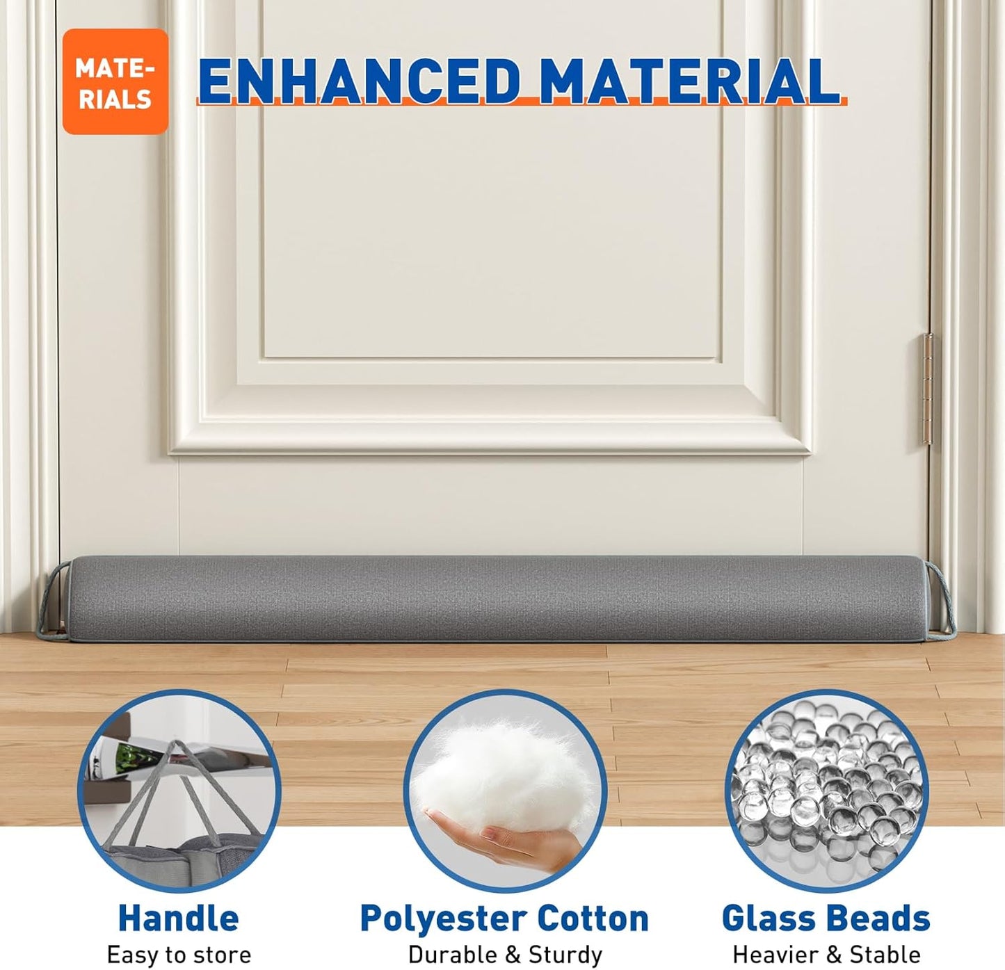 MAGZO Door Draft Stopper 30 Inches, 2 Pack Weighted Triangular Door Snake for Winter Noise Blocker with Hook Loops,Gray