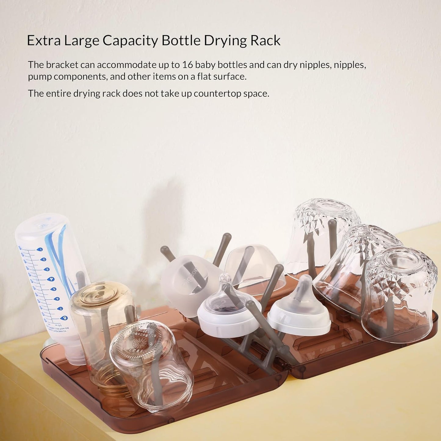 Travel Bottle Drying Rack Space Saving,Foldable Bottle Drain Rack with 16 Ribs,Portable Baby Bottle Drying Rack for Bottles,Breast Pumps and Other Feeding Accessories,Widely Used Daily Basis