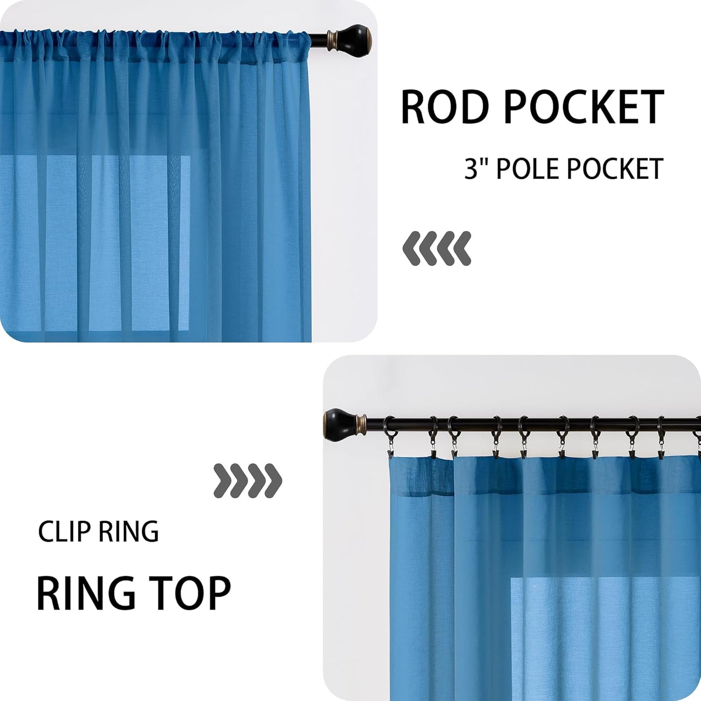Tollpiz Sheer Door Curtain Closet Linen Textured Curtains Sheer Doorway Light Filtering Voile Patio Glass Door Rod Pocket Curtain French Door, 54 x 72 inches Long, Classic Blue, Set of 1 Panel