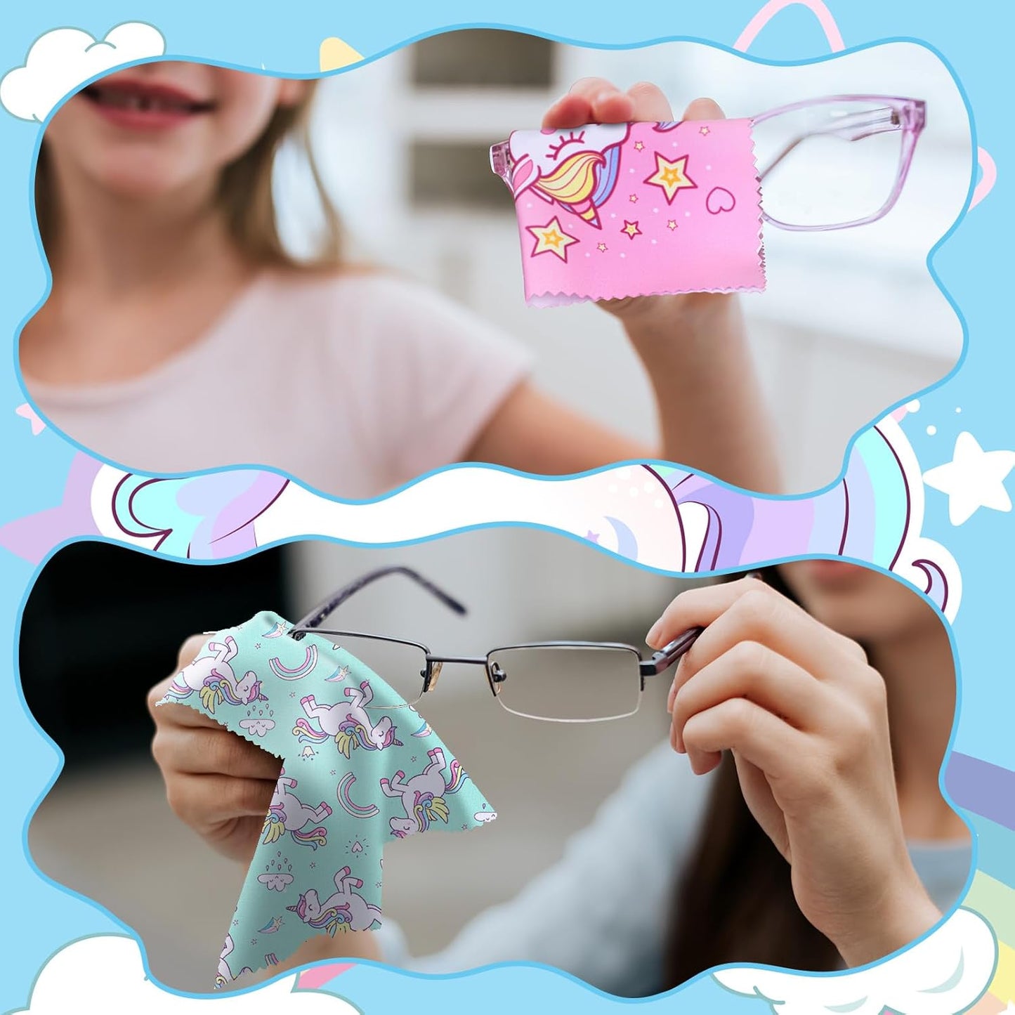 Sinmoe 20 Pcs Microfiber Cleaning Cloth Cute Unicorn Design Microfiber Soft Multicolor Glasses Cleaner Cloth for Eyeglasses Camera Lens Cell Phone Screens Glasses, 6 x 6 Inches