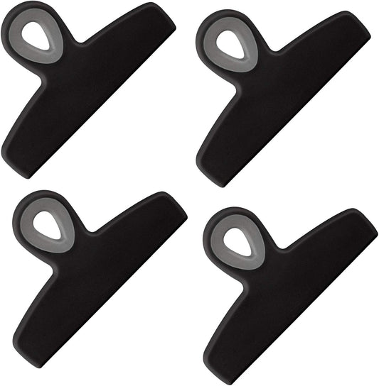 COOK WITH COLOR Bag Clips - Heavy Duty Chip Clip and Refrigerator Magnet Clips for Food Storage with Air Tight Seal Grip, Black, Pack of 4 Large Clips