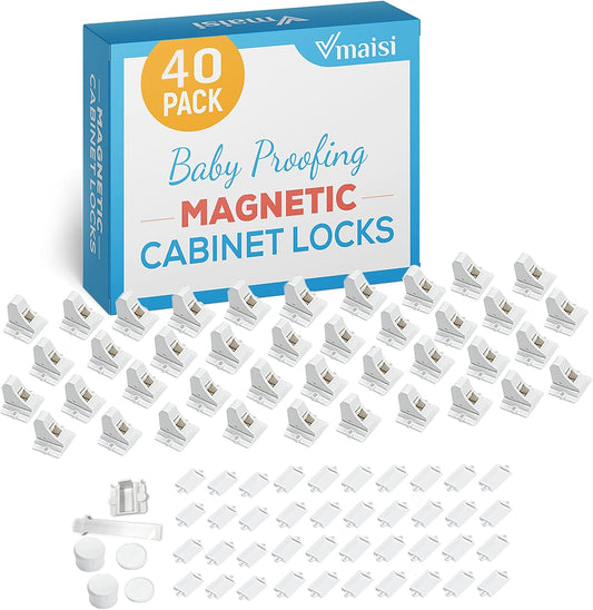 Vmaisi Adhesive Magnetic Locks for Cabinets & Drawers (40 Locks and 4 Keys)