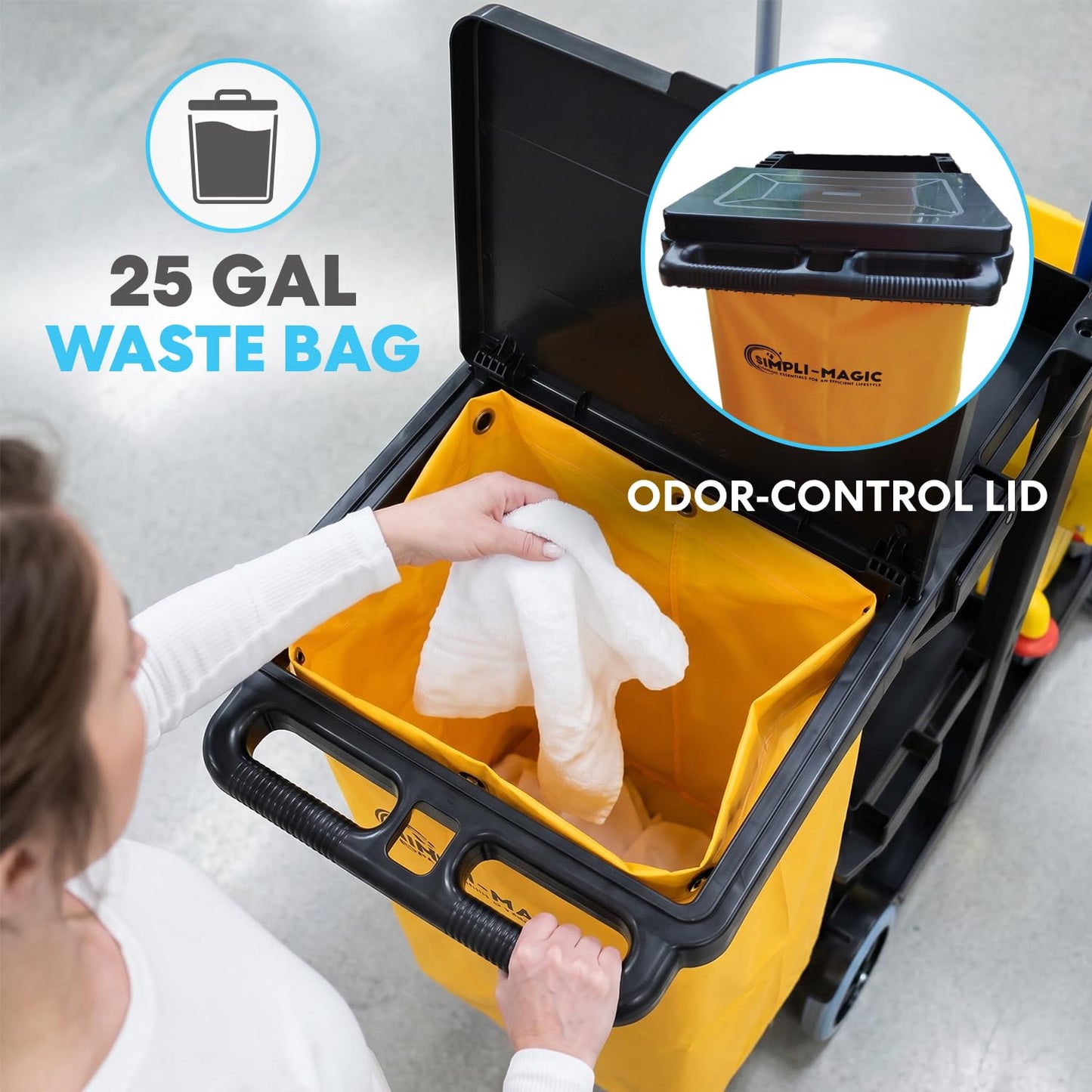 Simpli-Magic Janitorial Cart, 330 lbs Capacity – 3-Shelf Commercial Housekeeping Cleaning Cart on