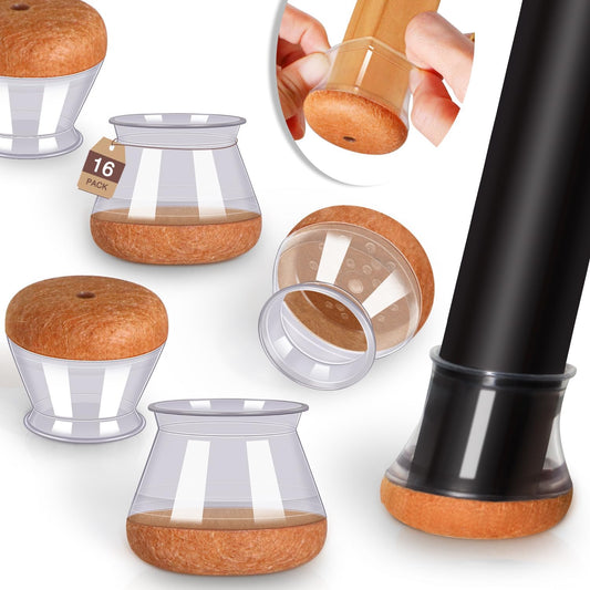 16 Pack Chair Leg Floor Protectors Chair Leg Protectors for Hardwood Floors Felt Silicone Caps