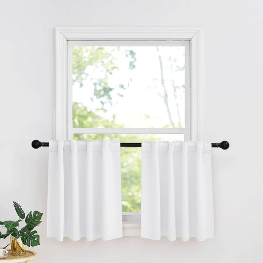 RYB HOME Small Window Curtains - Blackout Insualting Privacy Curtains for Kids Bedroom Kitchen Bathroom Basement Cafe Cabinet Tiers Drapes, 34 Width x 24 Length, 2 Panels, Pure White