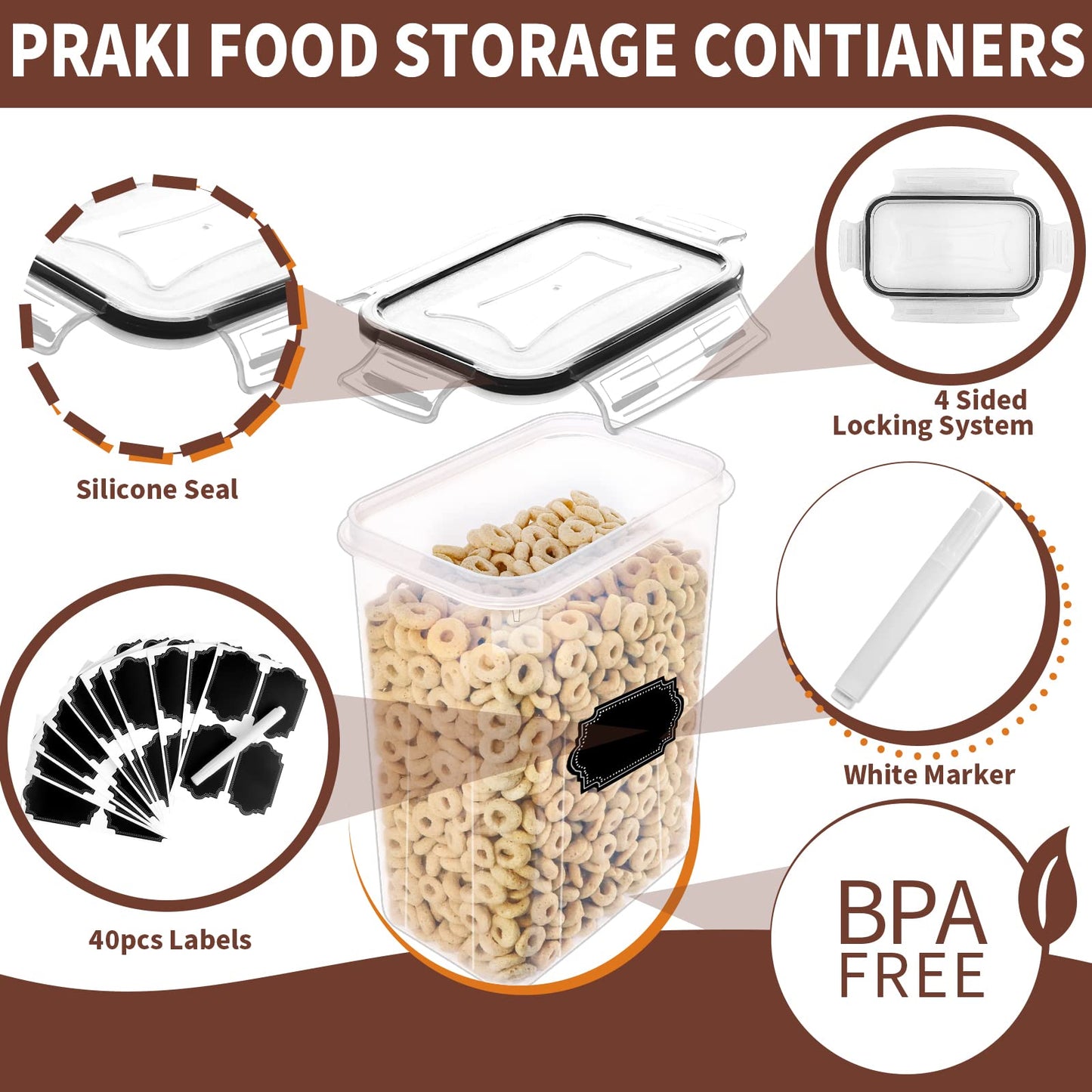 PRAKI Airtight Food Storage Containers Set with Lids - 24 PCS, BPA Free Kitchen and Pantry