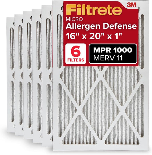 Filtrete 16x20x1 AC Furnace Air Filter, MERV 11, MPR 1000, Micro Allergen Defense, 3-Month Pleated