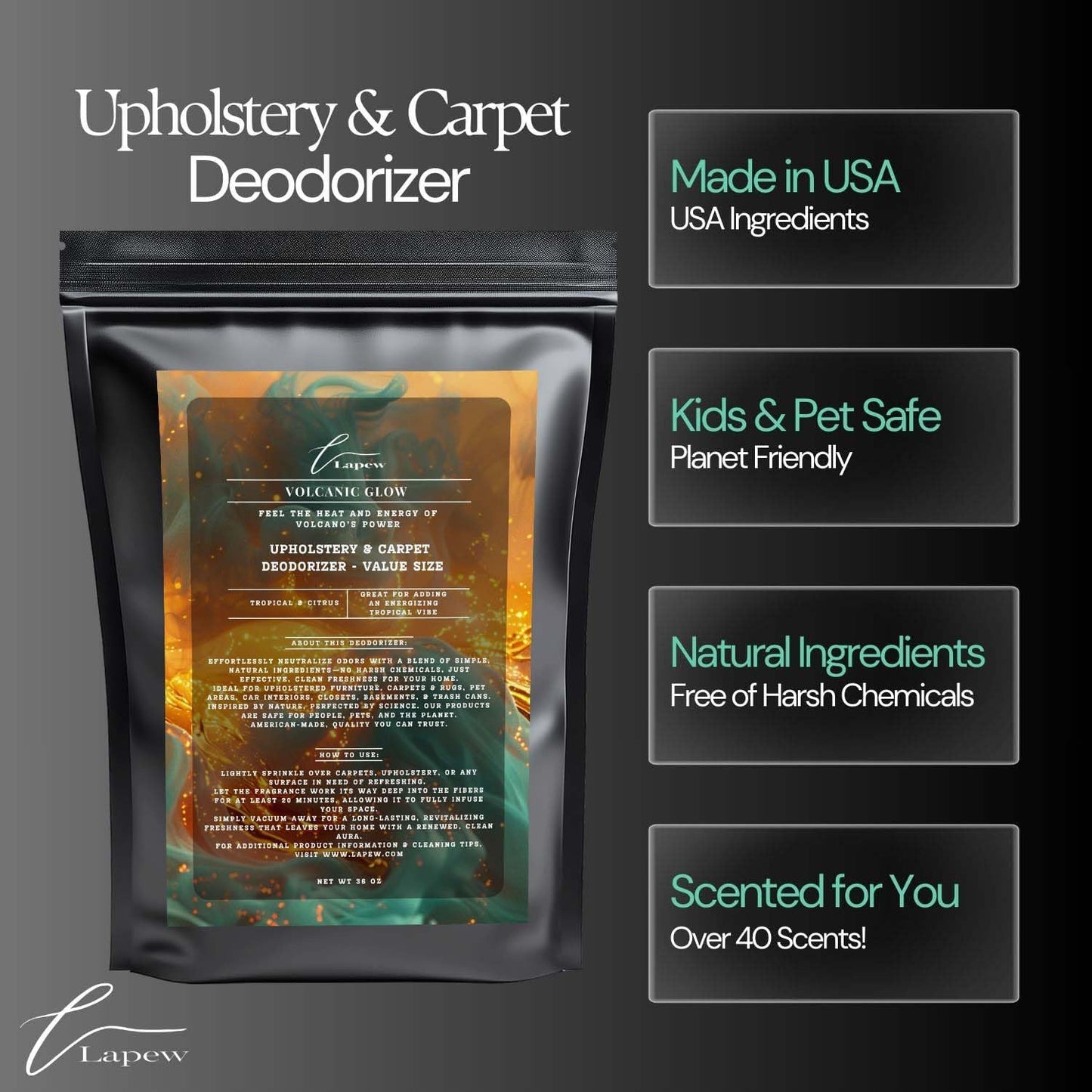 Volcanic Glow Carpet Freshener Powder Refill 36 oz | Powerful Odor Eliminator for Home | Upholstery Deodorizer | Carpet Deodorizer | Pet Urine | Cat Litter Box | Volcano Fragrance