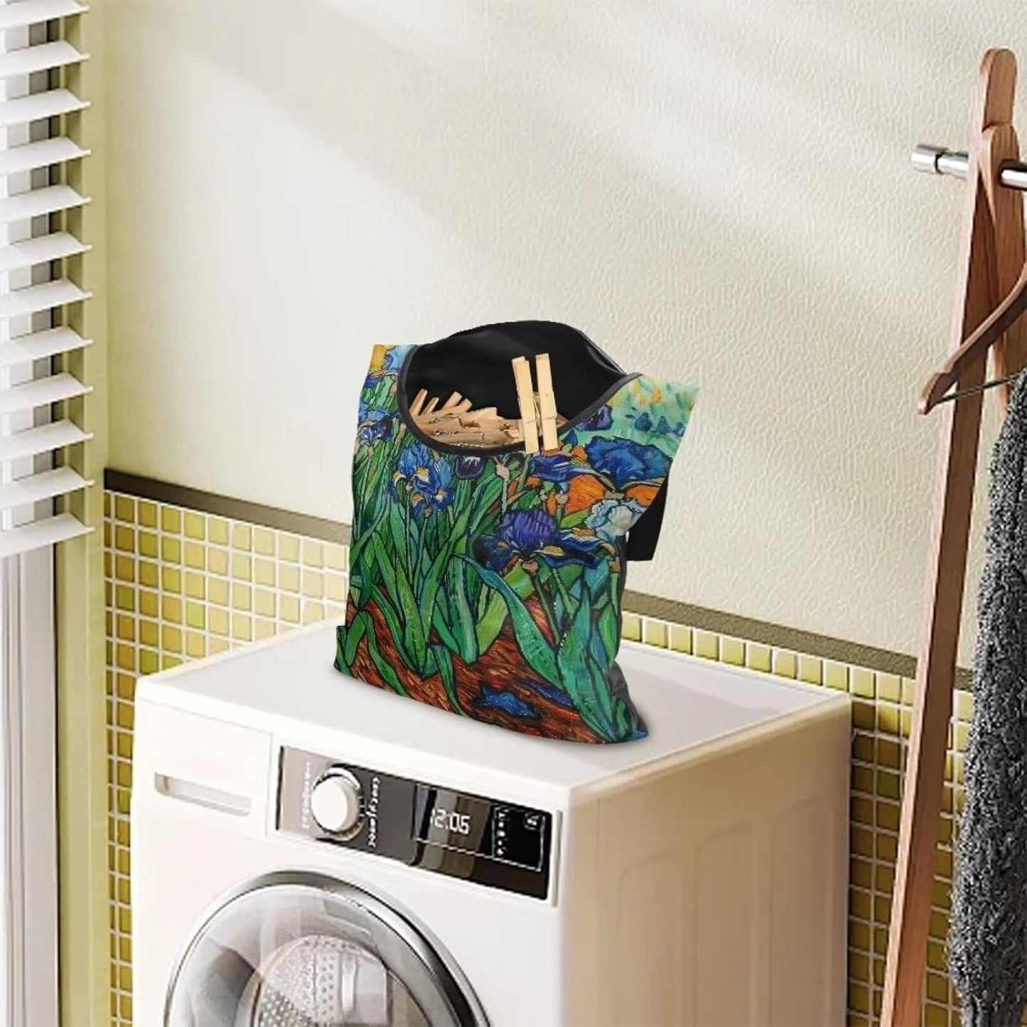 Floral Print Clothespin Organizer Bag Fashion Clothespin Storage Organizer with Large Opening Rotatable Clothespin Storage Bag Laundry Clothespin Bags, Clothespin Storage Hanger Bag