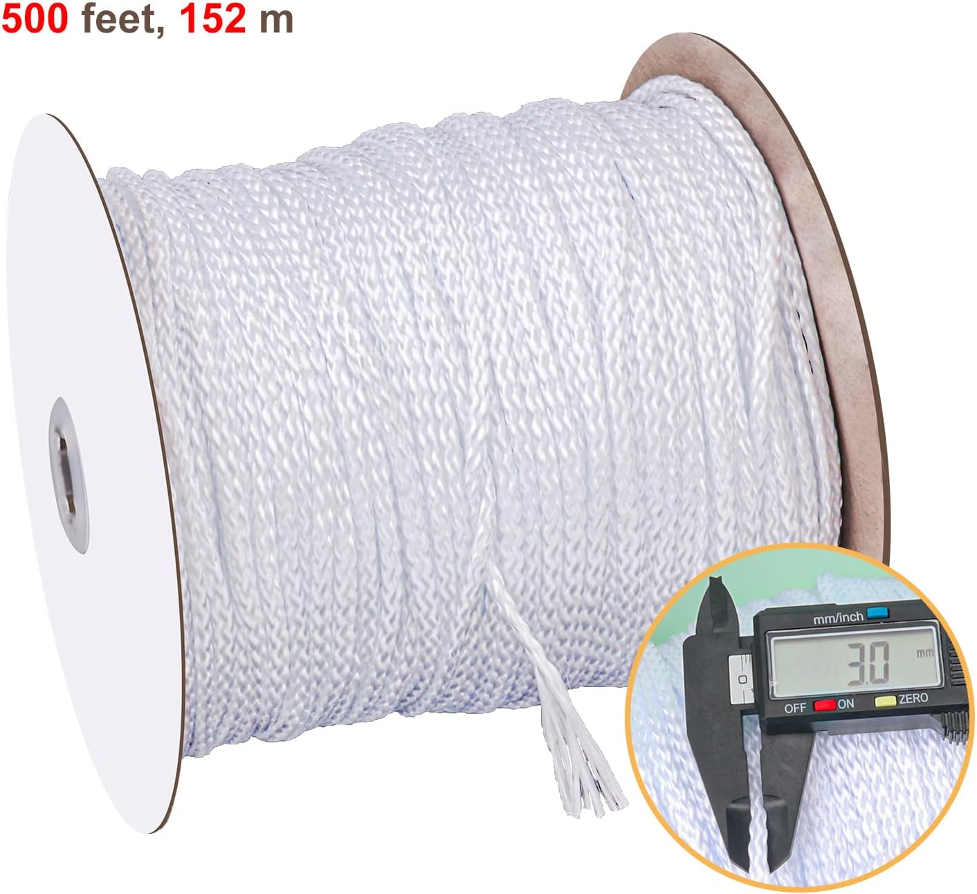 1/8 Inch White Polyester Rope - 500 Foot White Low Stretch Polyester Rope for Hiking, Kayaking, Tarps, Camping