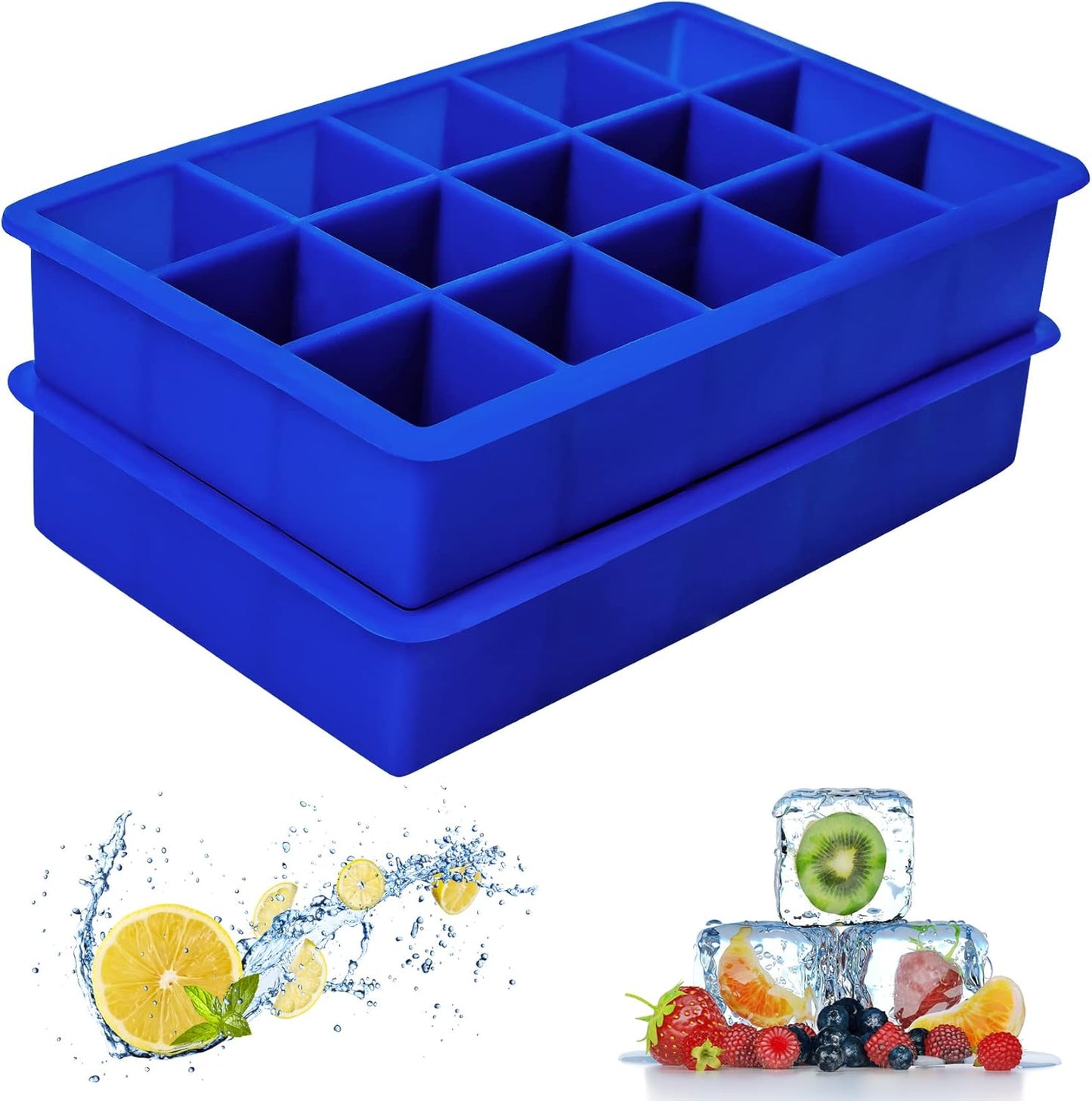 Ozera 2 Pack Silicone Ice Cube Tray, Ice Cube Trays for Freezer, Easy Release Silicone Ice Cube Molds for Whiskey, Cocktail, Chocolate