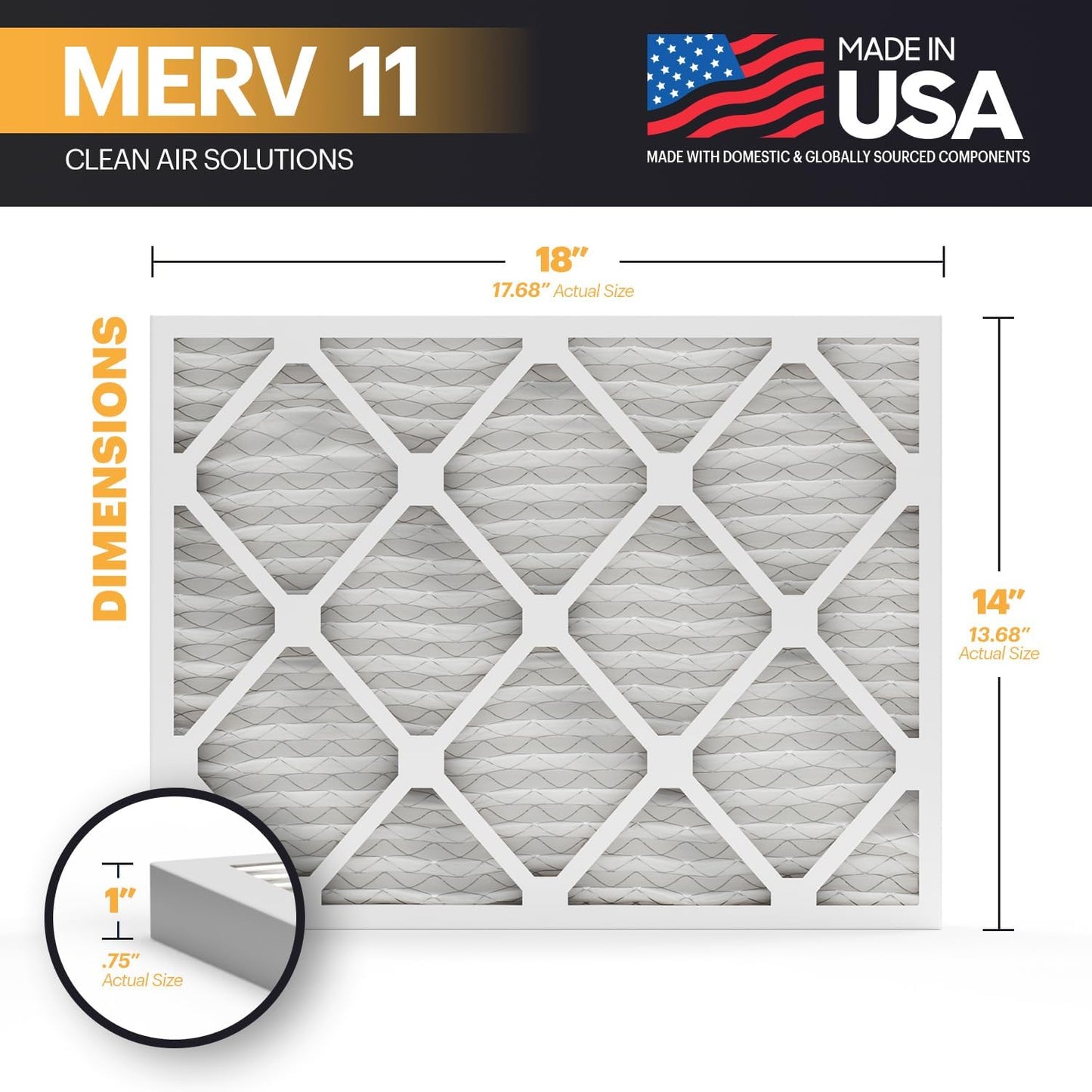 BNX TruFilter 14x18x1 Air Filter MERV 11 (6-Pack) - MADE IN USA - Allergen Defense Electrostatic Pleated Air Conditioner HVAC AC Furnace Filters for Allergies, Dust, Pet, Smoke, Allergy MPR 1200 FPR 7