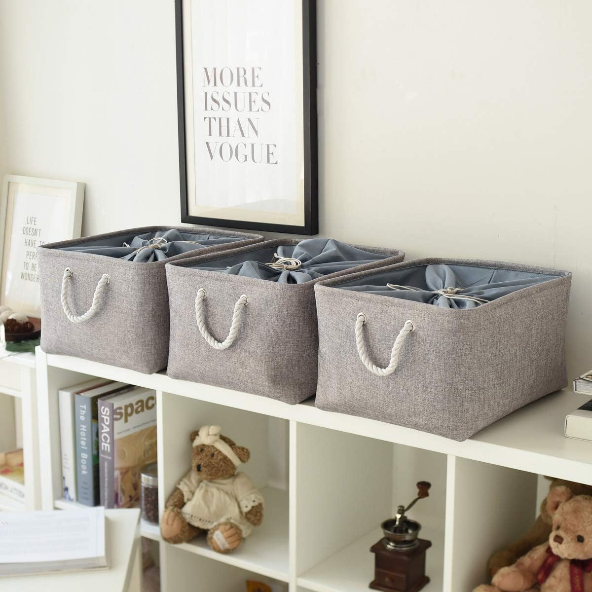 TheWarmHome Fabric Storage Bins Baskets for Organizing, Large Sturdy Storage Basket W/Handles, Decorative Foldable Storage Baskets for Shelves Closet Nursery Toy (X Large - 3 Pack 17.7L×13.8W×9.8H)