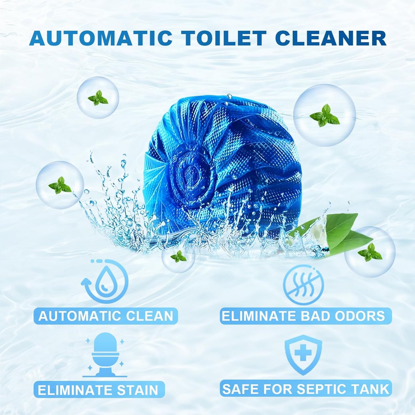 Toilet Bowl Cleaners,100 Pack Blue Toilet Bowl Tablets with Fresh Scent, Household Toilet Cleaner Continuous Cleaning, Prevent Various Stains & Odors Build Up - Septic Friendly