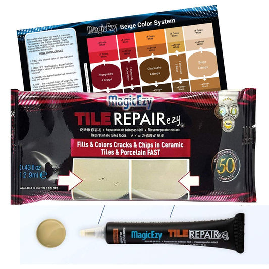 MagicEzy Tile RepairEzy (Honey Beige) Ceramic Tile Repair Kit - Cracked Chipped Bathroom Floor Tiles