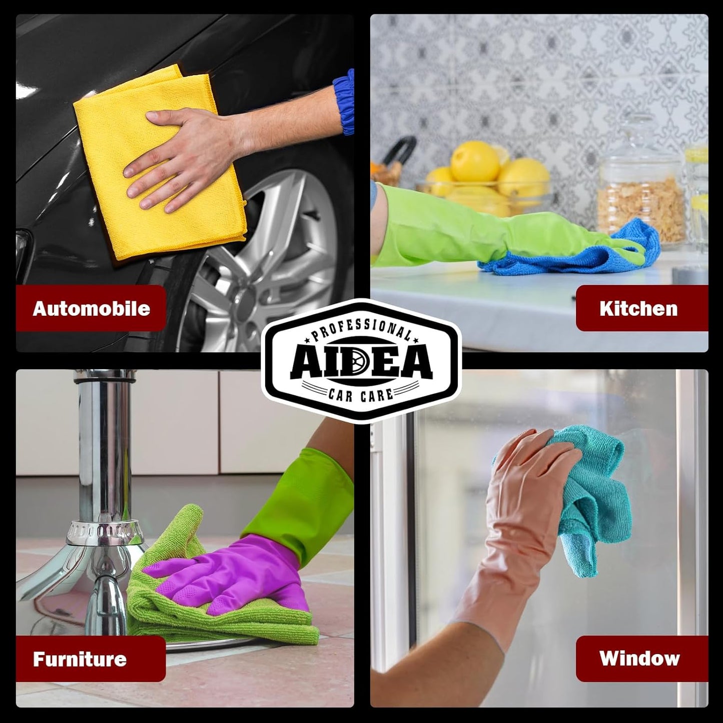 AIDEA Microfiber Cleaning Cloth 20PK, Microfiber Towels for Cars, Dusting Cloth Cleaning Rags for SUVs, House, Kitchen, Window, Workshops, Cleaning Supplies 12"×12"