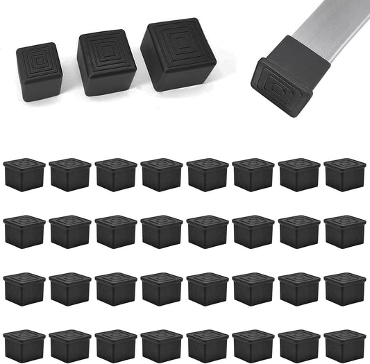 32 Pcs 5/8" x 5/8" Square Rubber Chair Leg Caps, PVC Table Leg Covers, Flexible & Anti-Slip