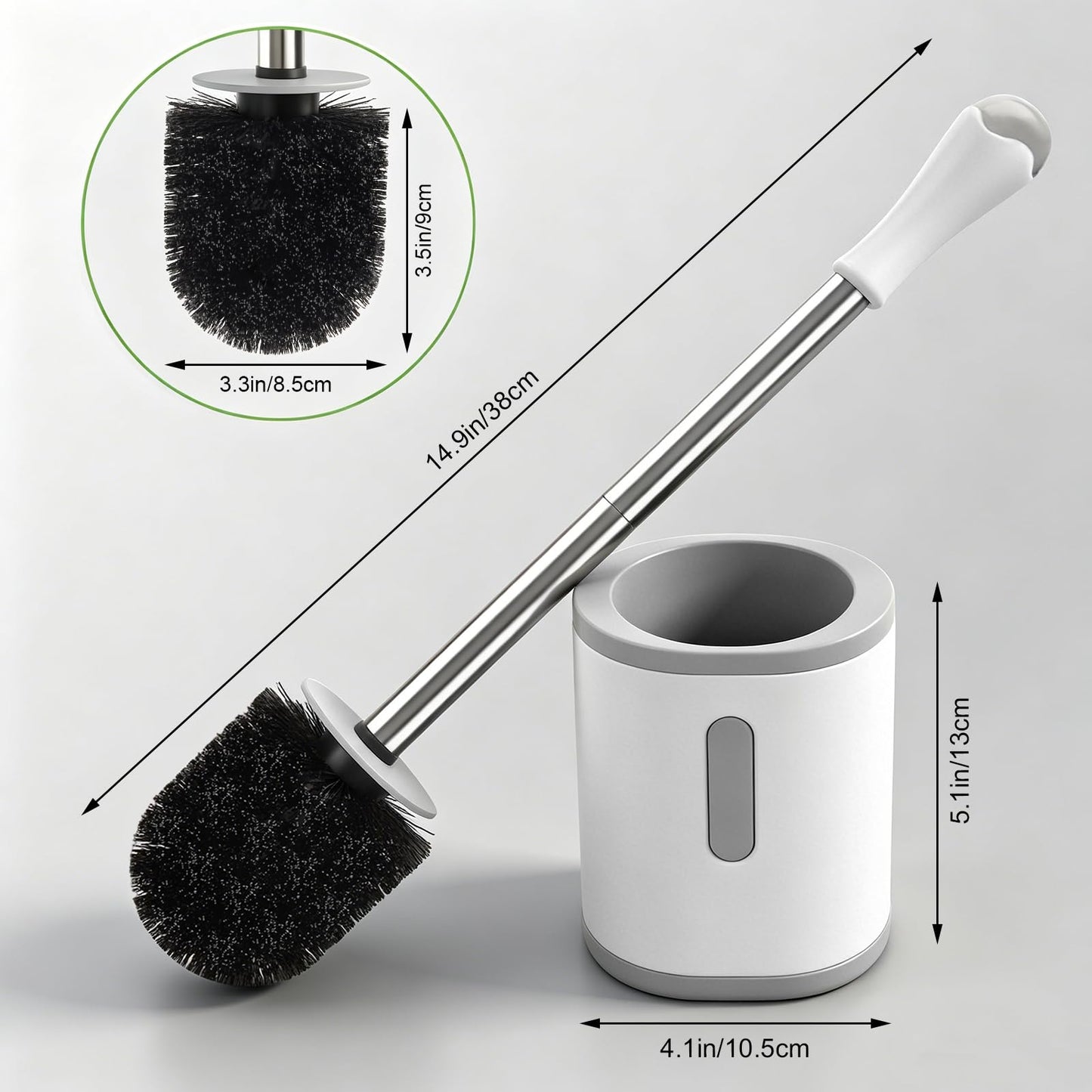 AONEZ Compact Toilet Brush & Holder, Stainless Steel Handle, Space Saving for Storage, Deep