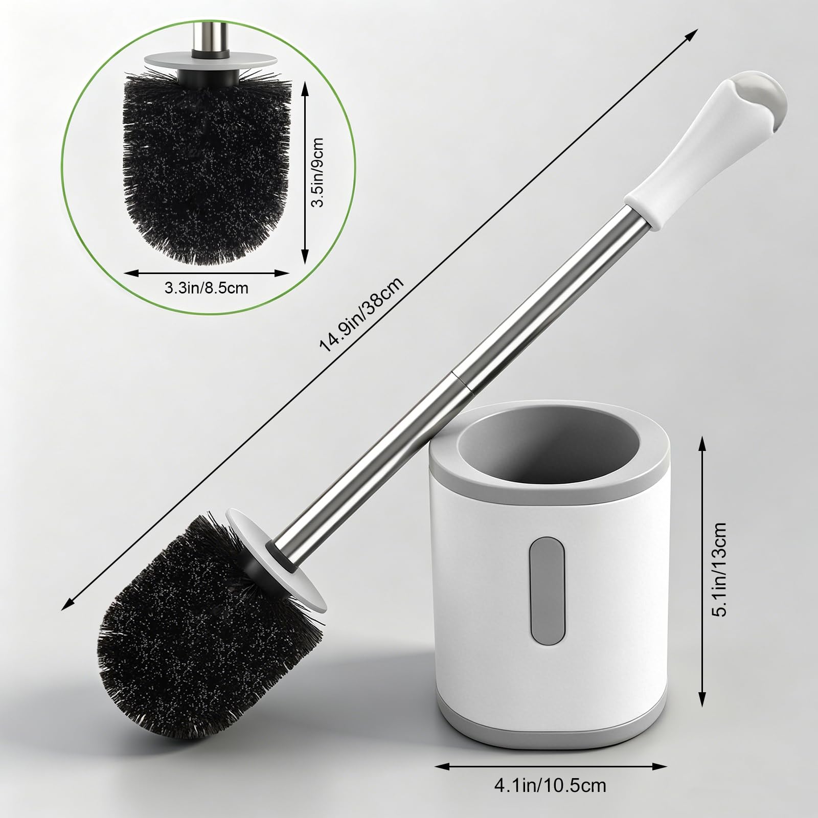 AONEZ Compact Toilet Brush & Holder, Stainless Steel Handle, Space Saving for Storage, Deep