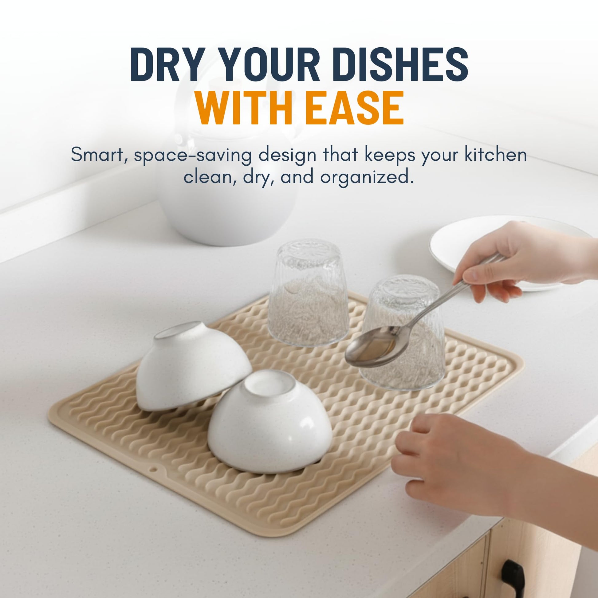 Silicone Dish Drying Mat for Kitchen Counter - Multi-Use 16 x 12 Inch Pad, Non-Slip &