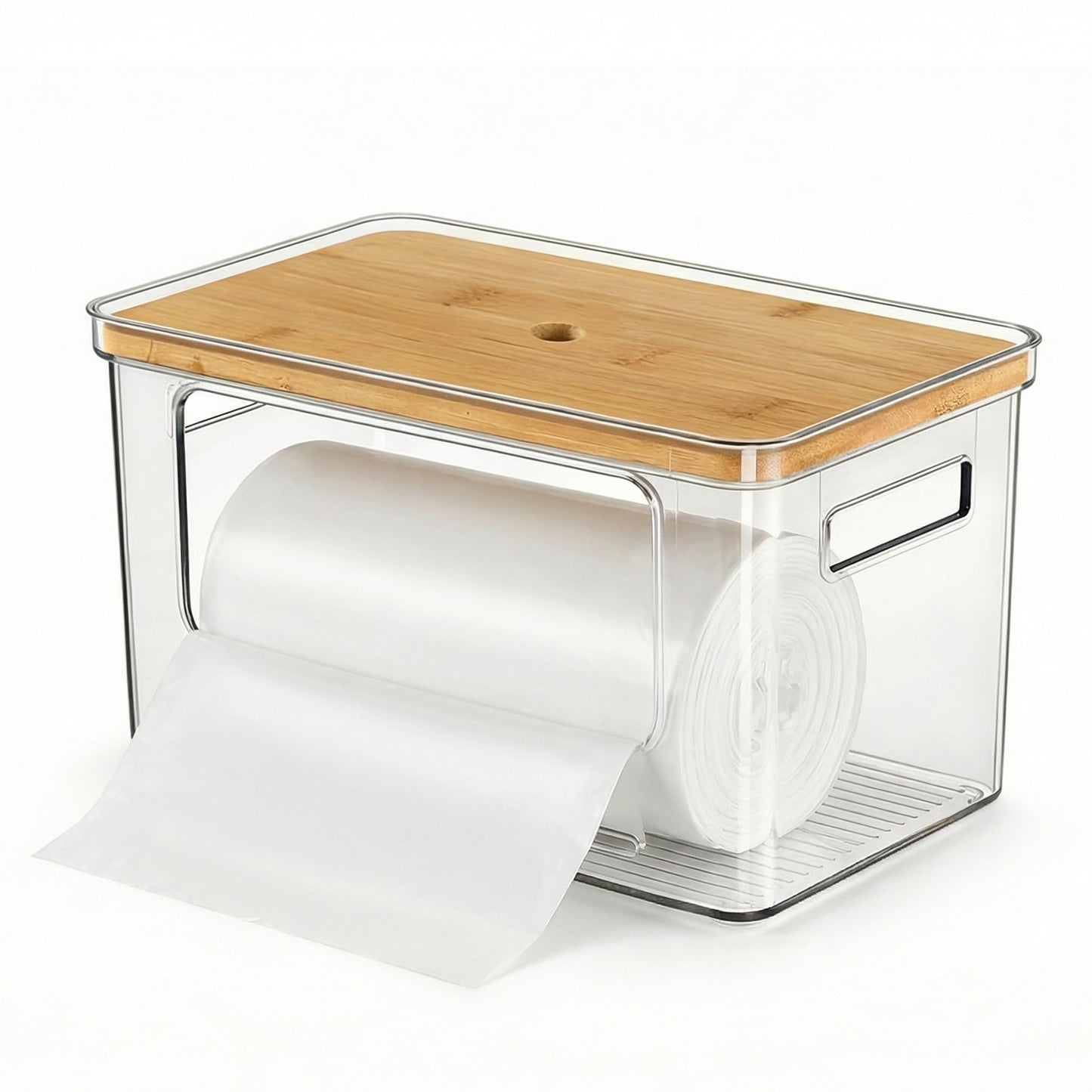 Trash Bag Dispenser, Stackable with Bamboo Top – Extra Large Garbage Bag Holder & Under Sink