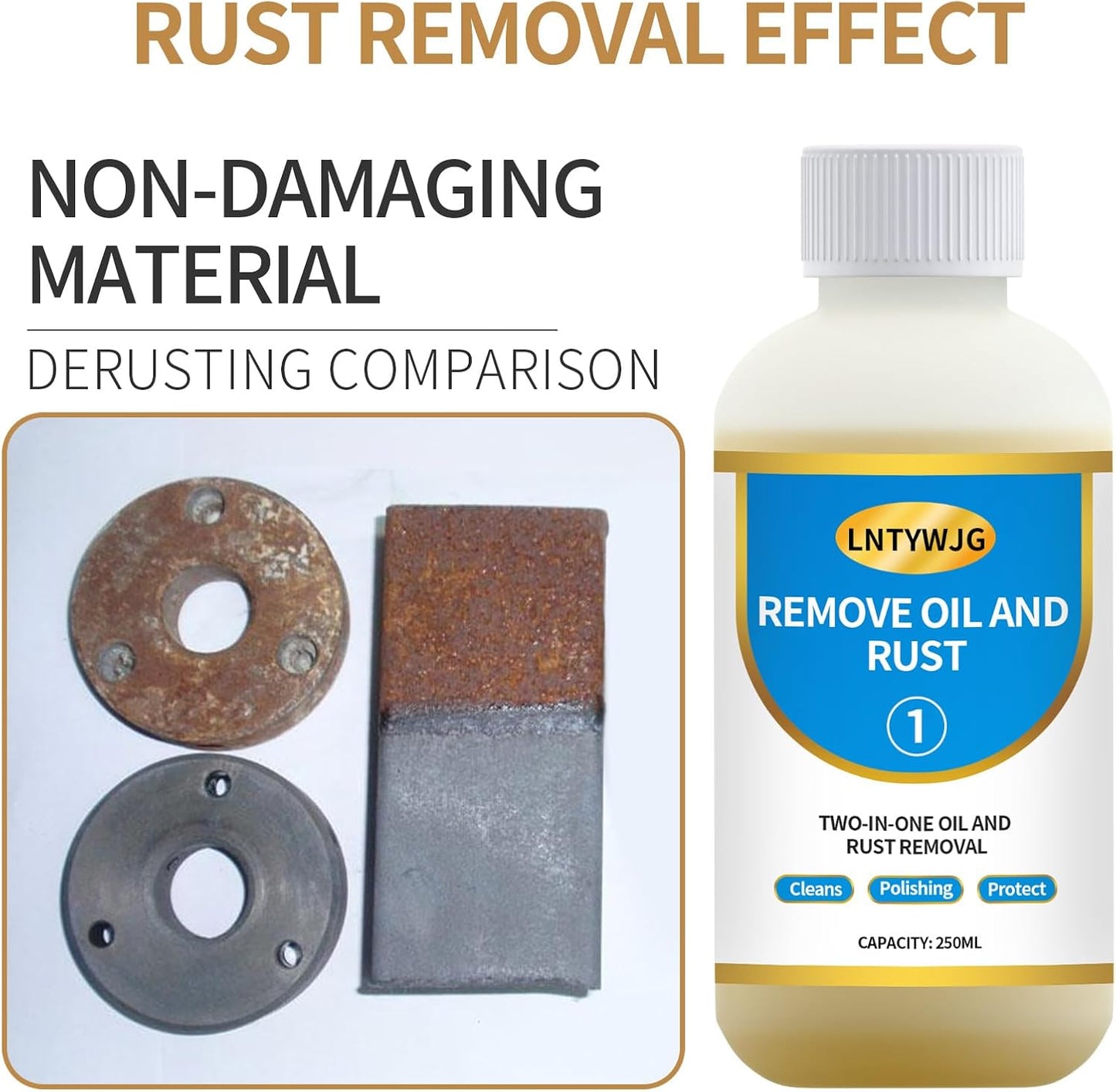 Industrial Strength Rust Remover, Penetrating Rust Removal for Steel, Stainless Steel, Wrought Iron, Cast Iron, Sheet Metal, Car, Automotive (1, 250ml)