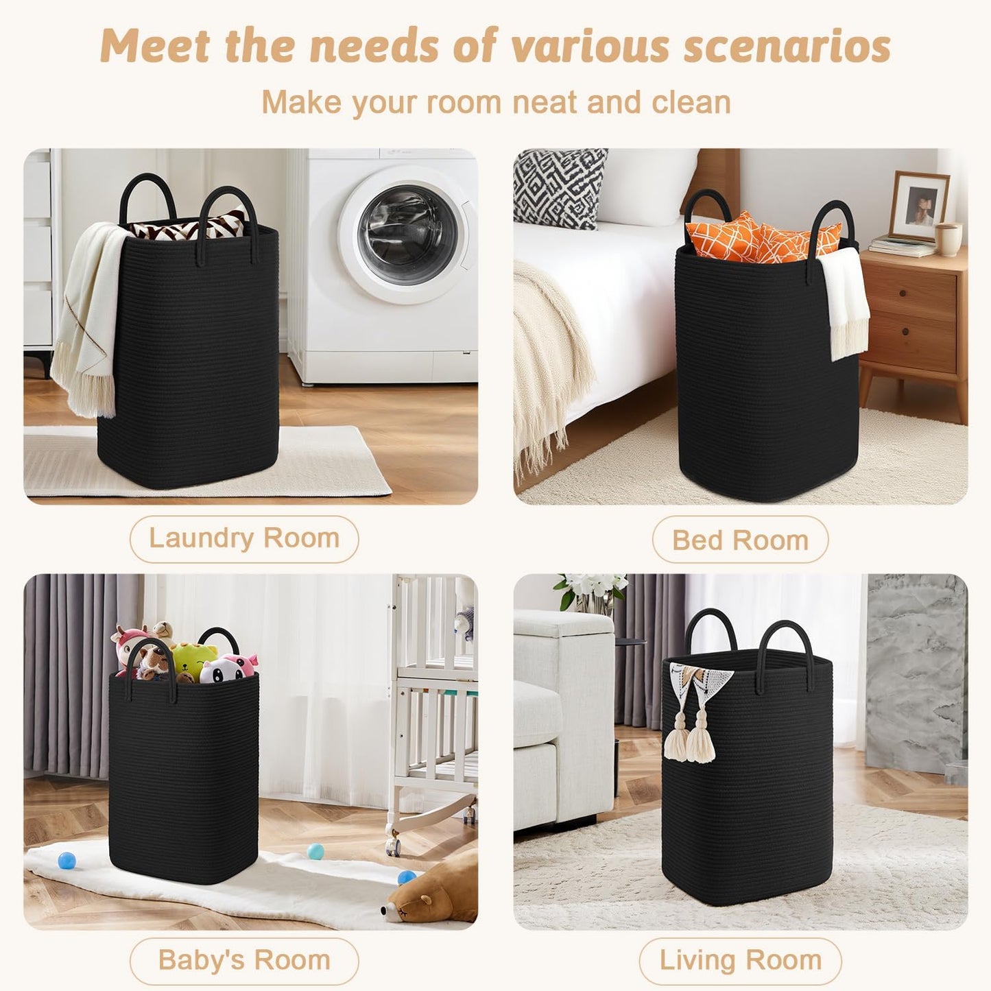 Laundry Basket,Woven Cotton Rope Laundry Hamper,60L Versatile Storage for Dirty Clothes,Baby Toys,and Blankets in Bathroom, Nursery,and Living Room