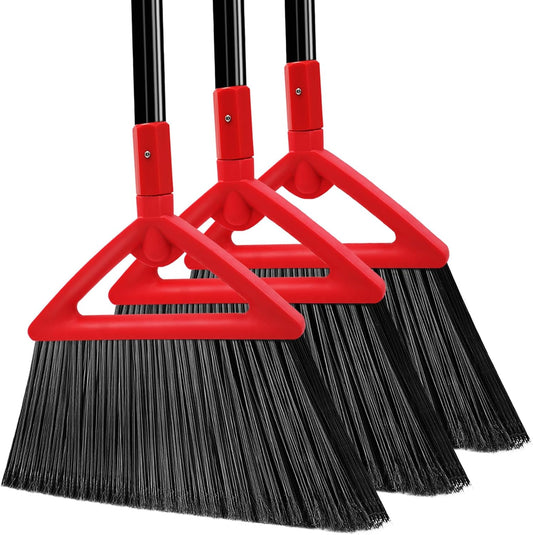 Heavy Duty Angle Broom, 3 Pack Longer Commercial Brooms, Swipe Brooms for Sweeping Indoor Outdoor