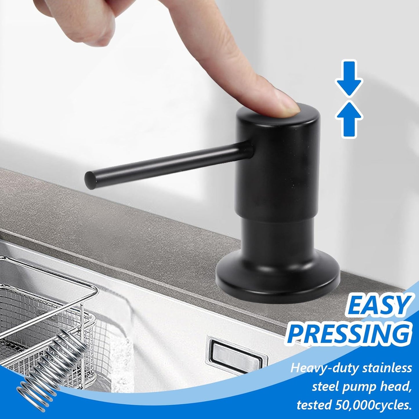 Soap Dispenser for Kitchen Sink Built in Sink Soap Dispenser, Countertop Soap Dispenser with 500ML/18OZ Bottle Refill from Sink Soap Dispenser(Black)