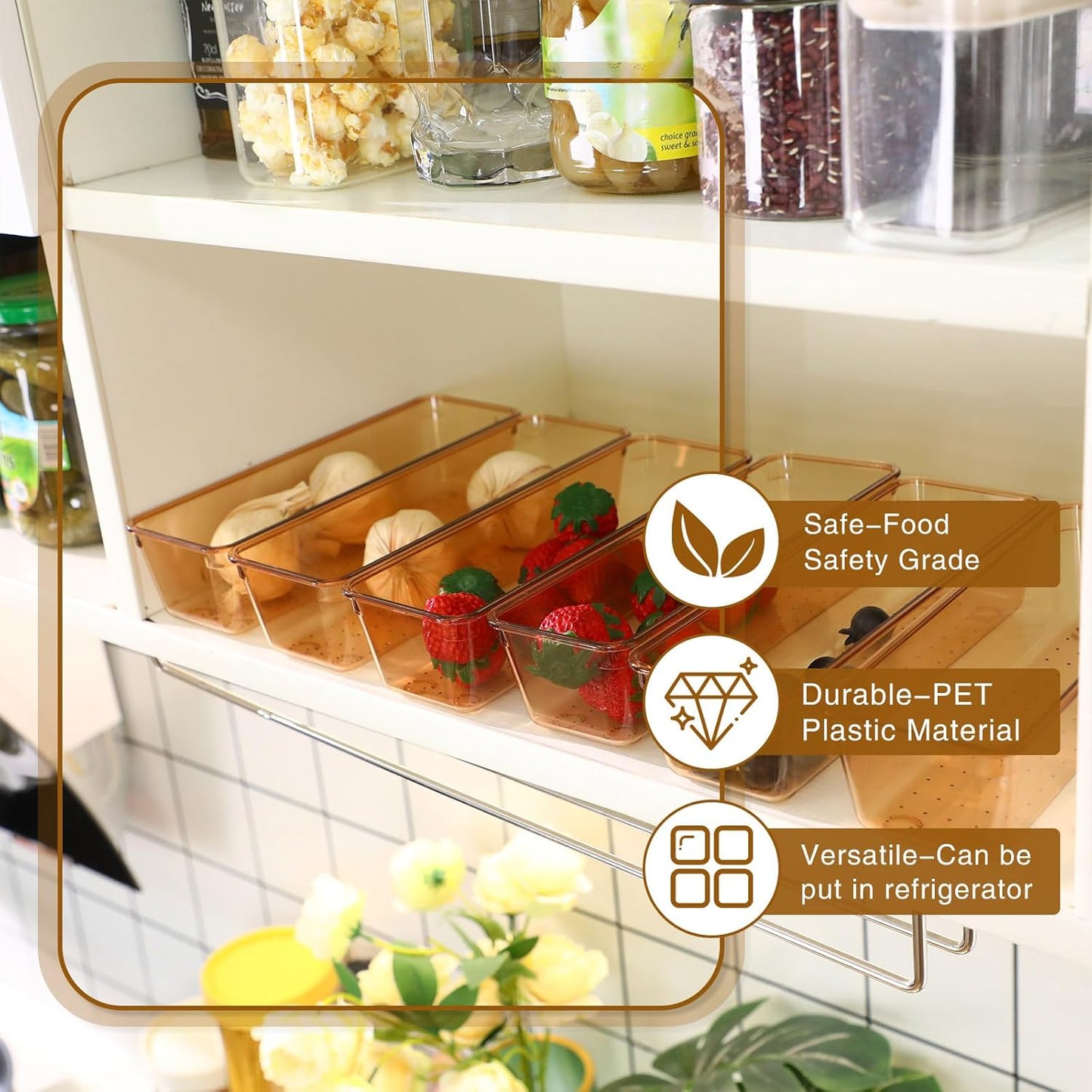 Maitys 12 Pcs Vanity Drawer Organizer 9 x 3 x 2 Inches Clear Plastic Utensil Organizers Kitchen Drawers Dividers for Office Desk Silverware Kitchen Utensils Cosmetics and Bathrooms(Champagne)