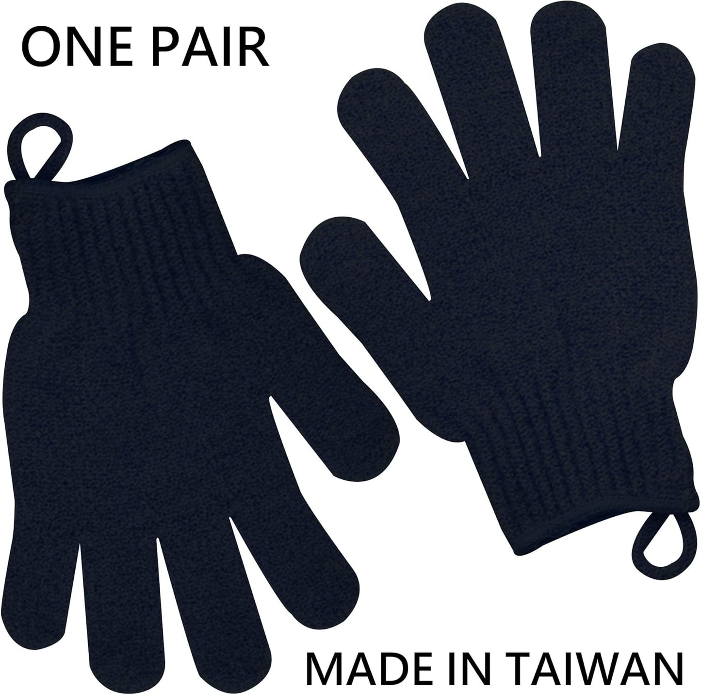 Exfoliating Glove with Hanging Loop - Bath Gloves 1 Pair Shower Gloves, Heavy Exfoliating Gloves for Men and Women Shower Gloves Body Wash Makes Skin Soft Healthy Body Exfoliating Gloves 1 Pair Black