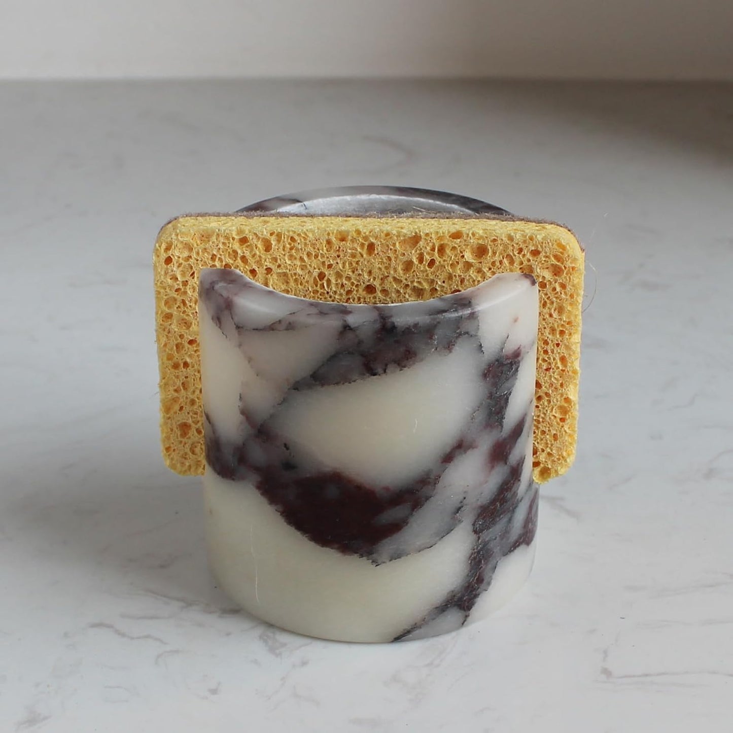 Natural Calacatta Viola Marble Sponge Holder for Kitchen Counter, Drying Rack, Sponge Caddy for Sink Organizer