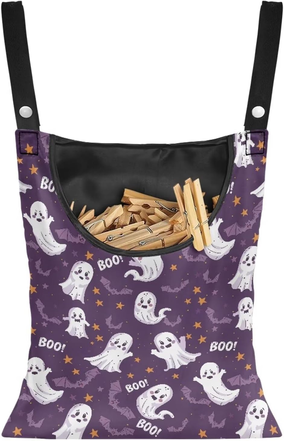 Cute Ghost Clothespin Storage Hanger Bags Laundry Clothespin Bag with a Large Opening, Hanging Storage Organizer with Hanging Rope for Home Outdoor Waterproof Clothespin Storage